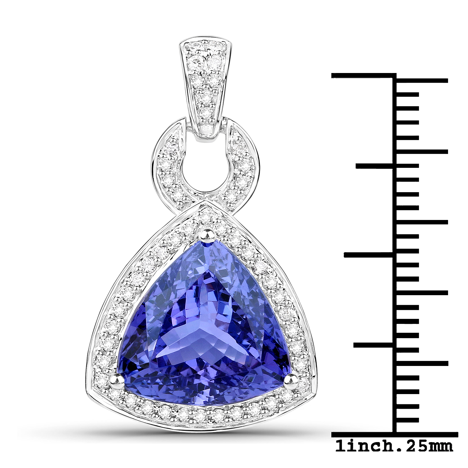 7.79 Carat Genuine Tanzanite and White Diamond 14K White Gold Pendant