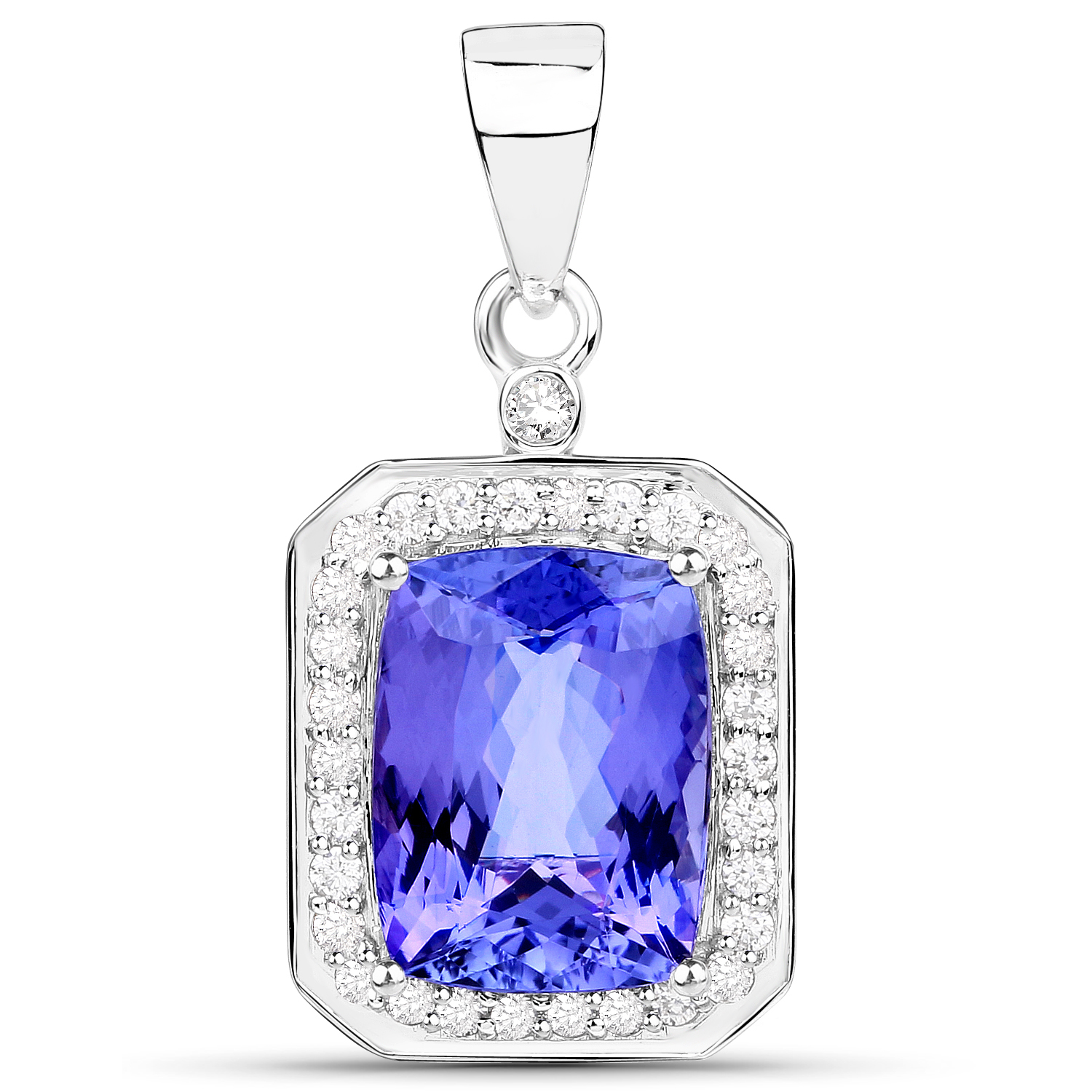 6.38 Carat Genuine Tanzanite and White Diamond 14K White Gold Pendant