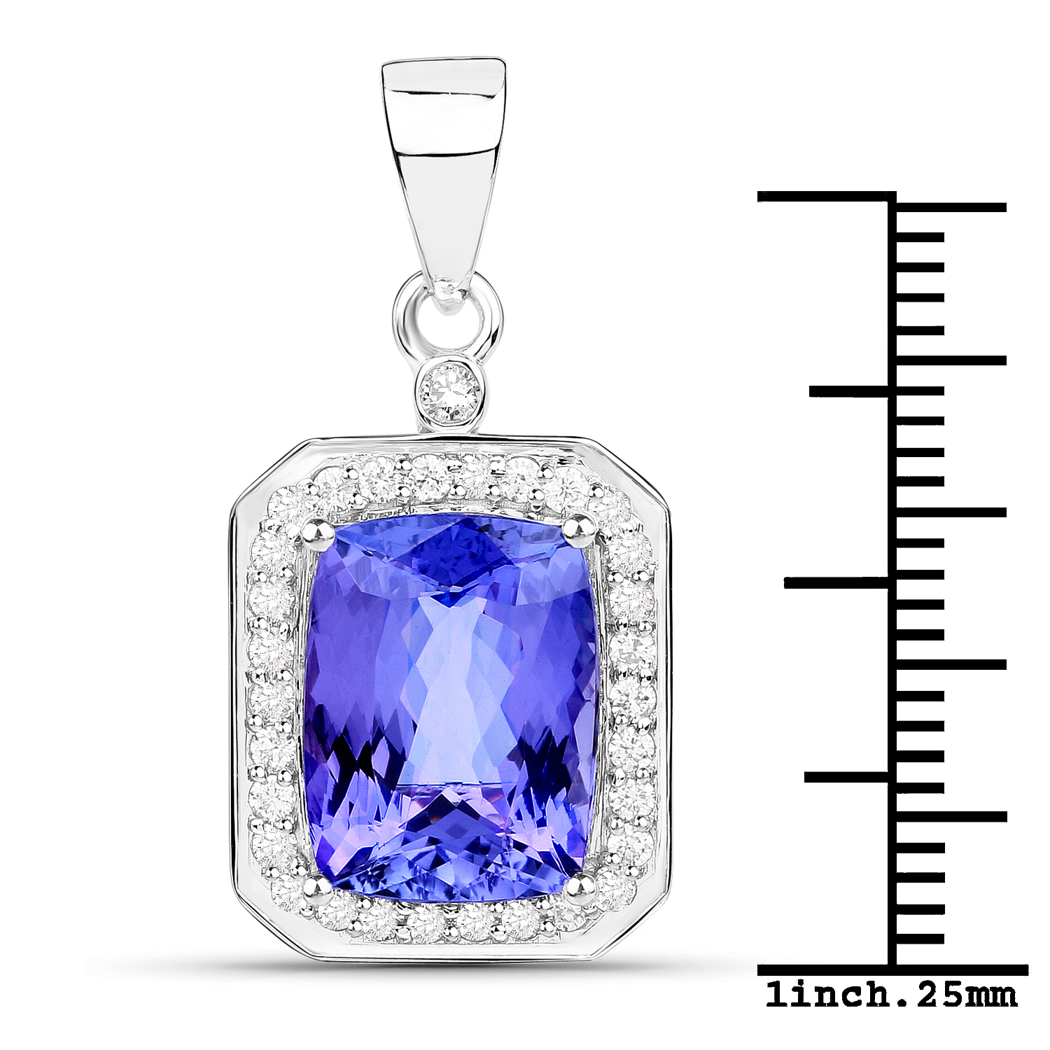 6.38 Carat Genuine Tanzanite and White Diamond 14K White Gold Pendant