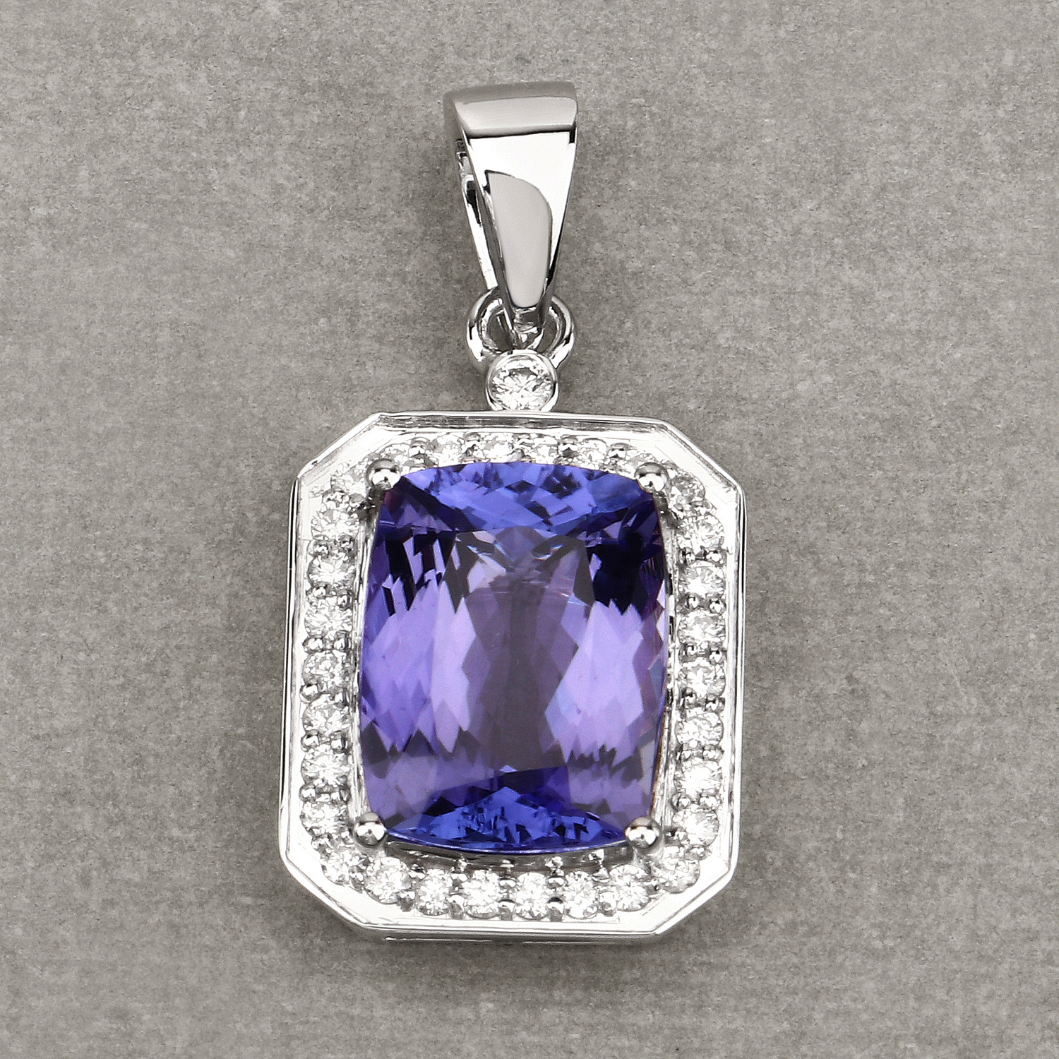 6.38 Carat Genuine Tanzanite and White Diamond 14K White Gold Pendant