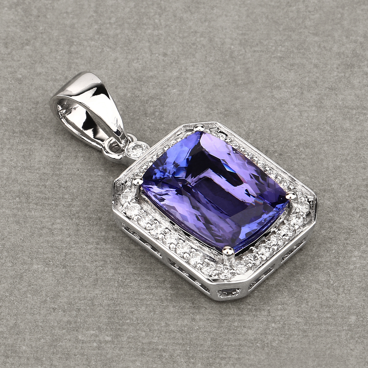 6.38 Carat Genuine Tanzanite and White Diamond 14K White Gold Pendant