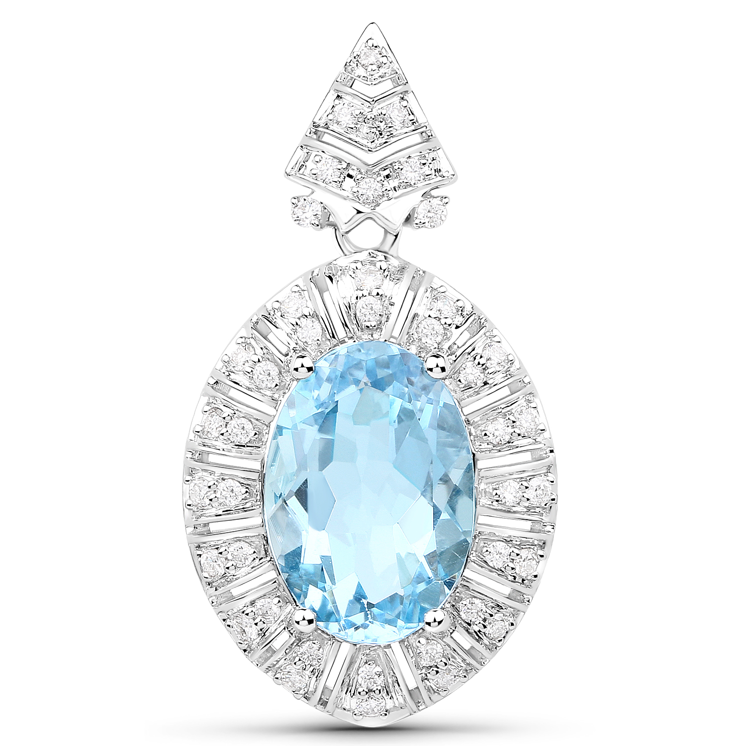 4.48 Carat Genuine Aquamarine and White Diamond 14K White Gold Pendant