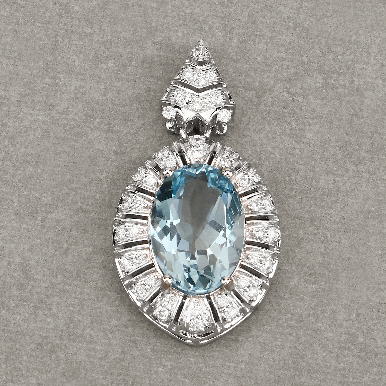 4.48 Carat Genuine Aquamarine and White Diamond 14K White Gold Pendant