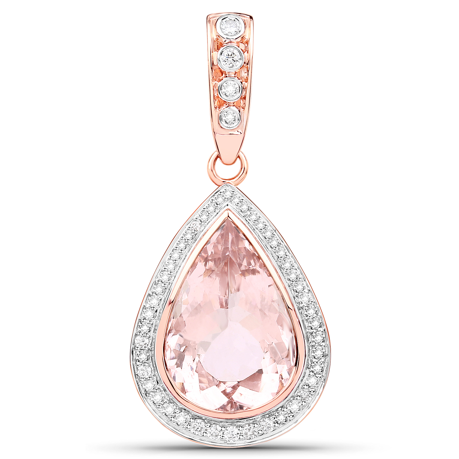 9.19 Carat Genuine Morganite and White Diamond 14K Rose Gold Pendant