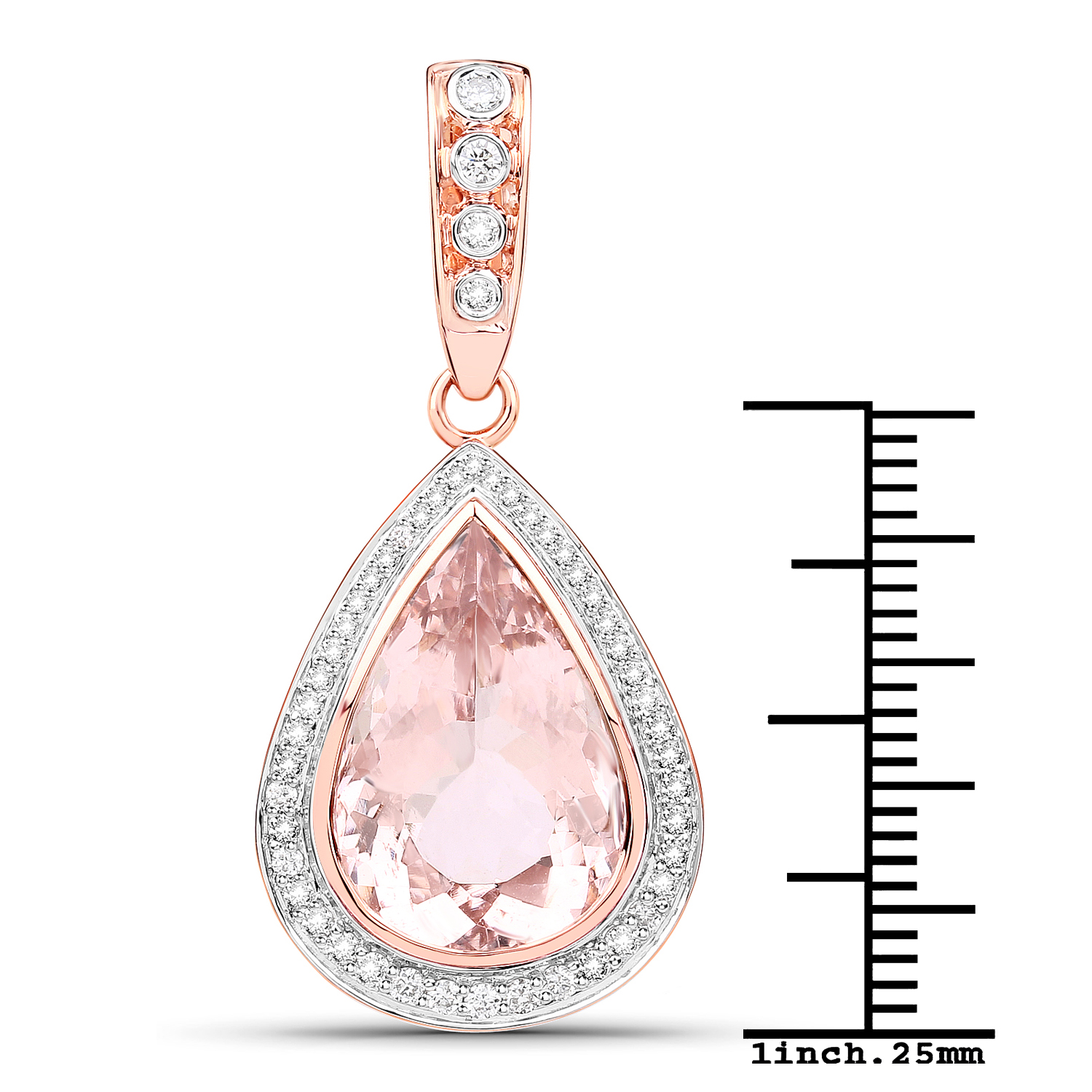 9.19 Carat Genuine Morganite and White Diamond 14K Rose Gold Pendant