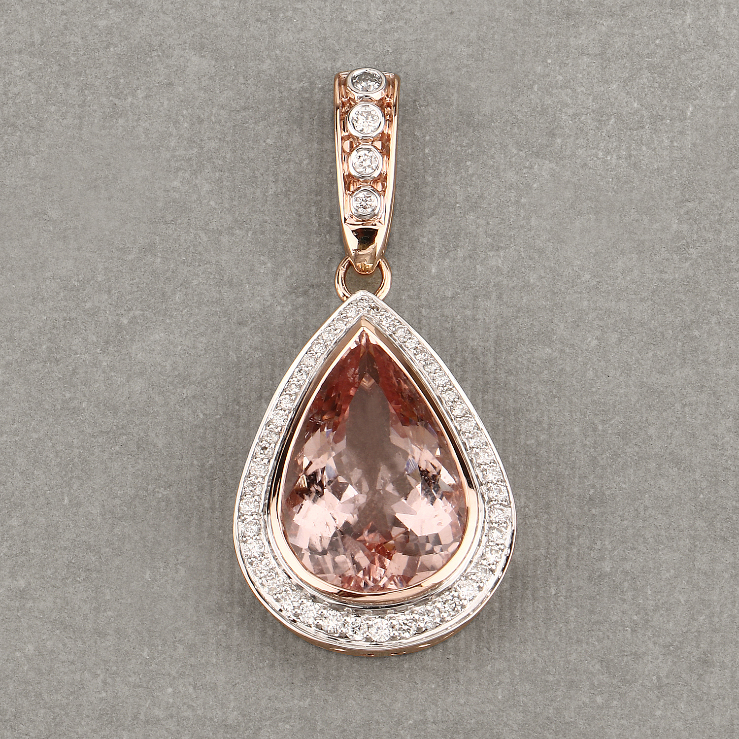 9.19 Carat Genuine Morganite and White Diamond 14K Rose Gold Pendant