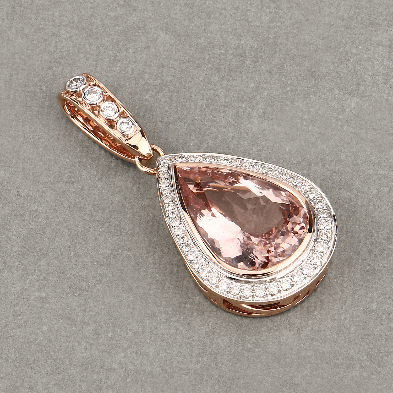 9.19 Carat Genuine Morganite and White Diamond 14K Rose Gold Pendant