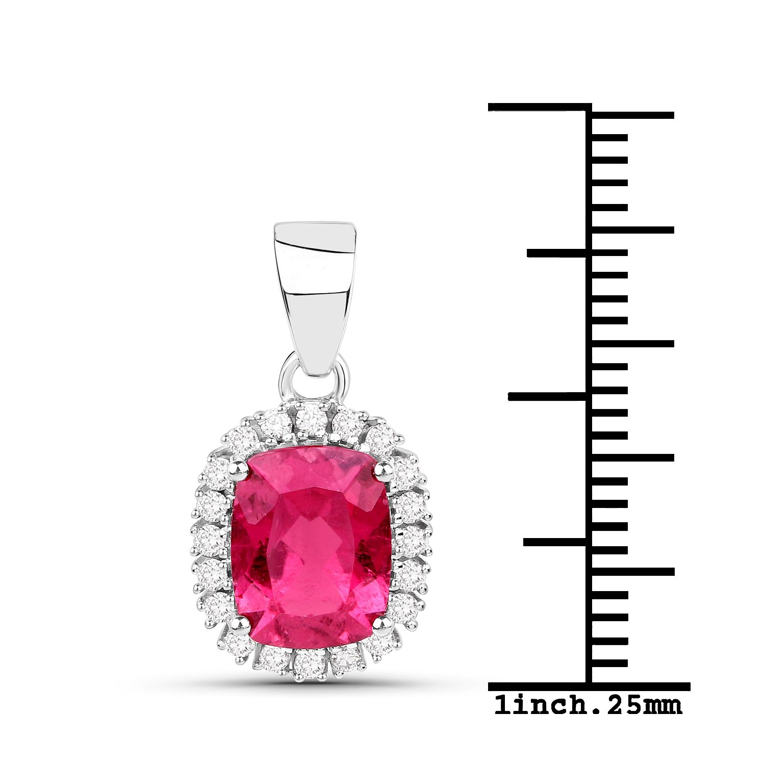 2.14 Carat Genuine Rubellite and White Diamond 14K White Gold Pendant