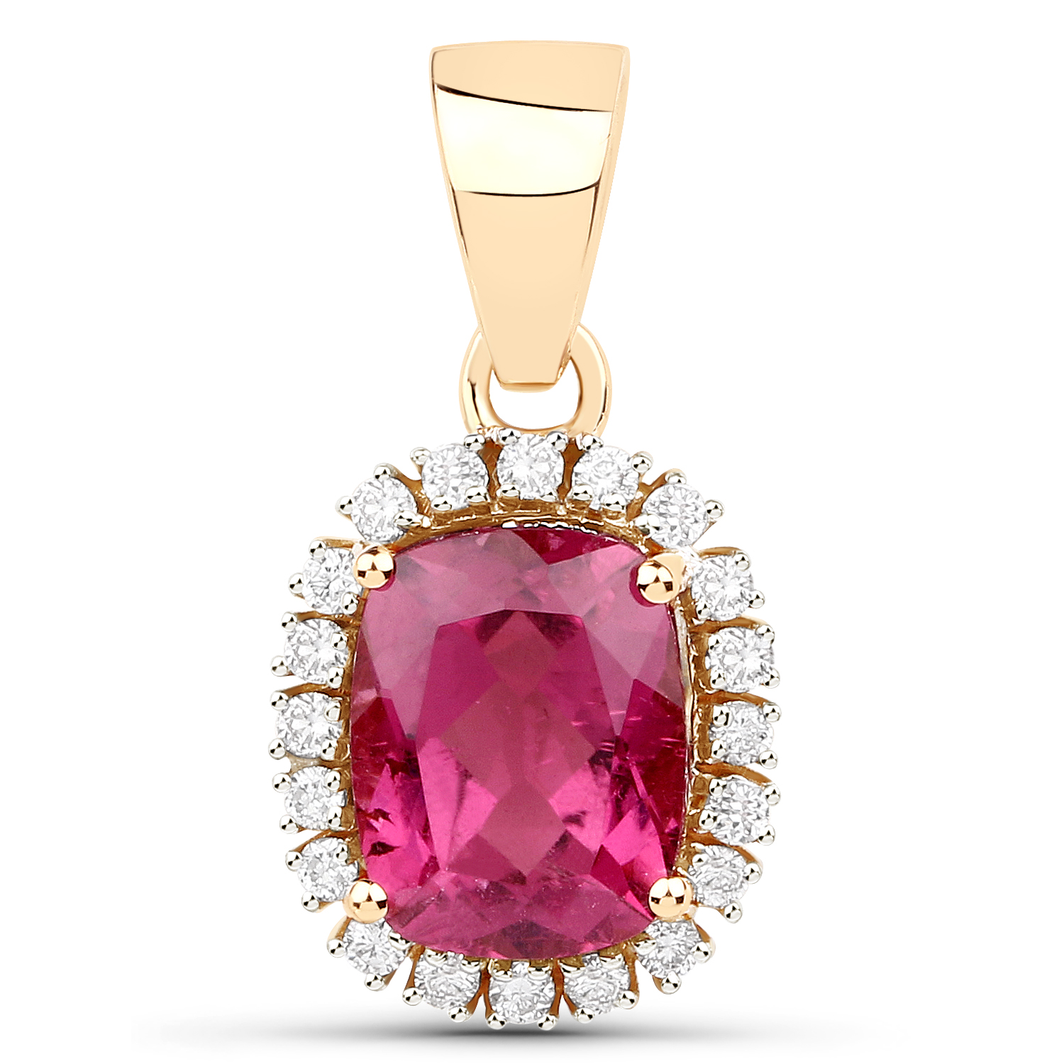 2.14 Carat Genuine Rubellite and White Diamond 14K Yellow Gold Pendant