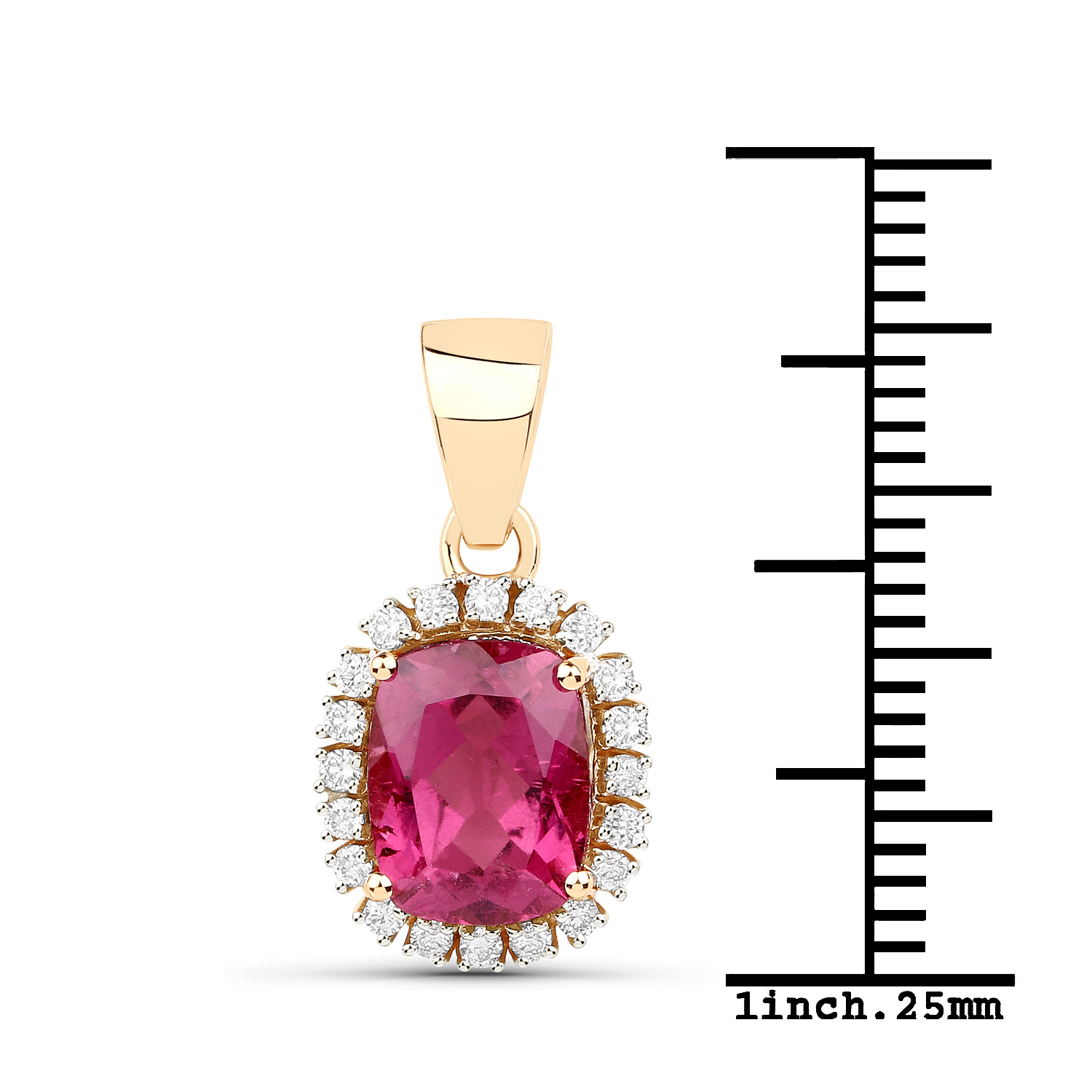 2.14 Carat Genuine Rubellite and White Diamond 14K Yellow Gold Pendant