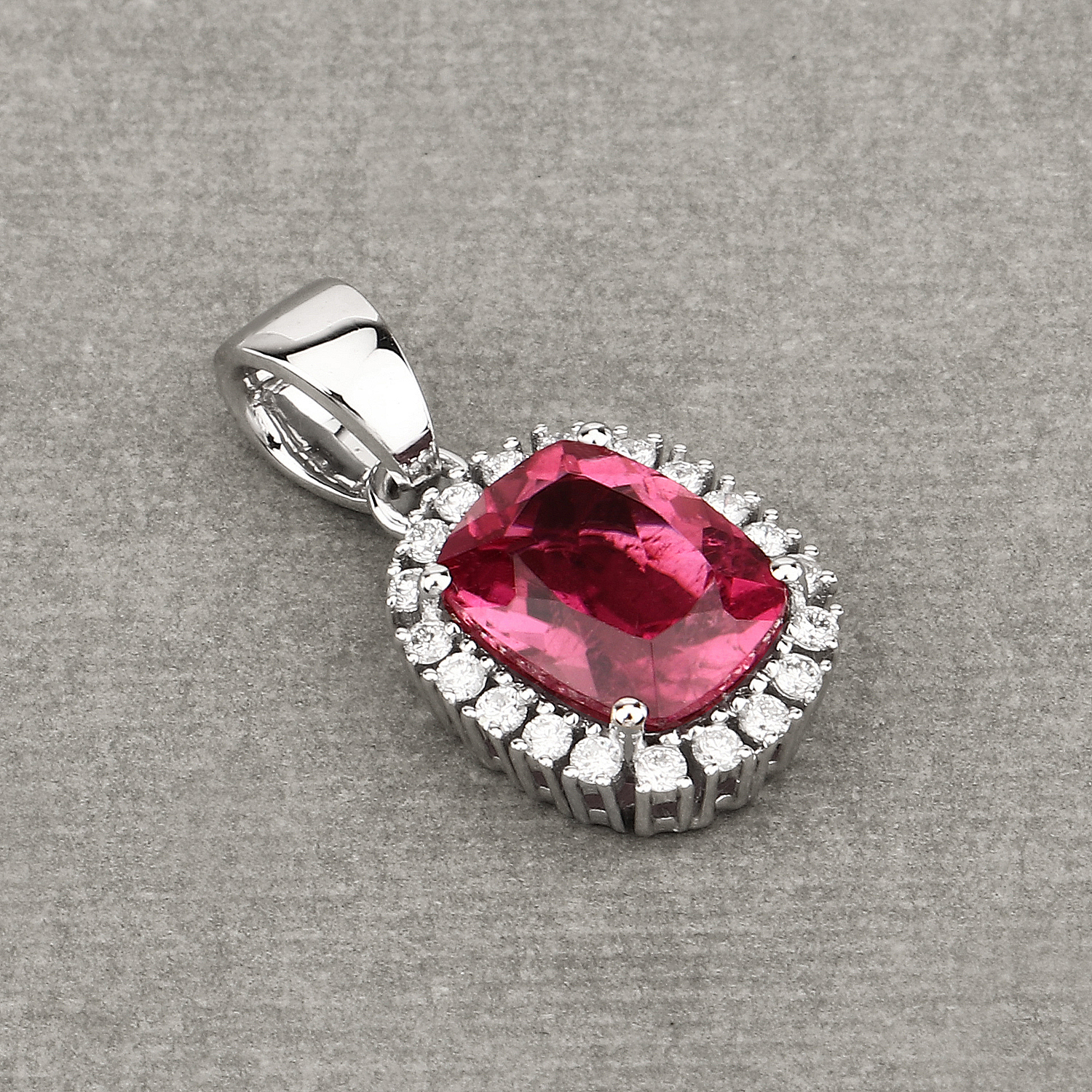 2.14 Carat Genuine Rubellite and White Diamond 14K White Gold Pendant