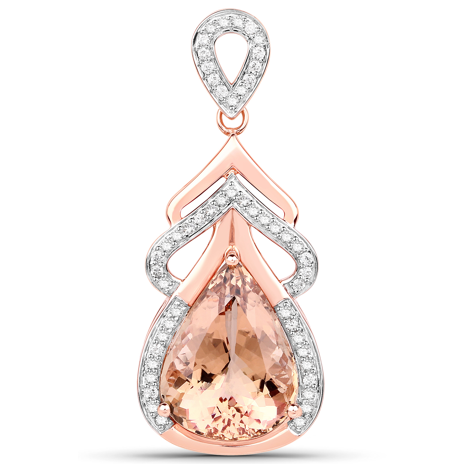 12.81 Carat Genuine Morganite and White Diamond 14K Rose Gold Pendant