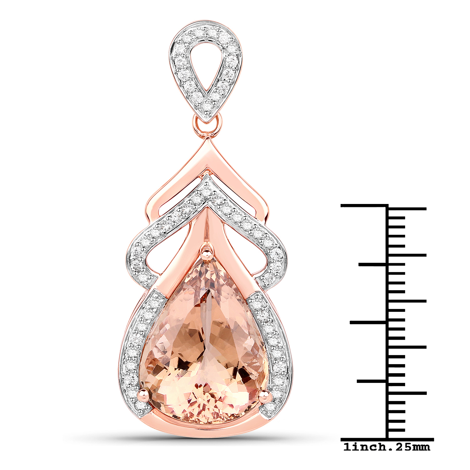 12.81 Carat Genuine Morganite and White Diamond 14K Rose Gold Pendant