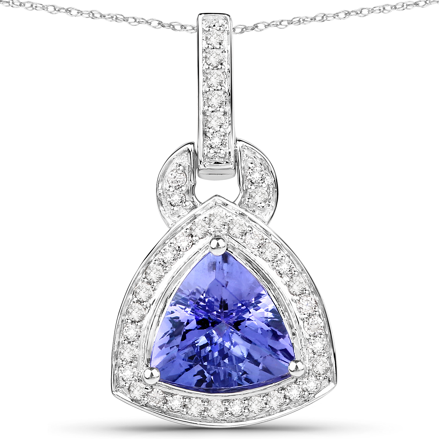 2.67 Carat Genuine Tanzanite and White Diamond 14K White Gold Pendant