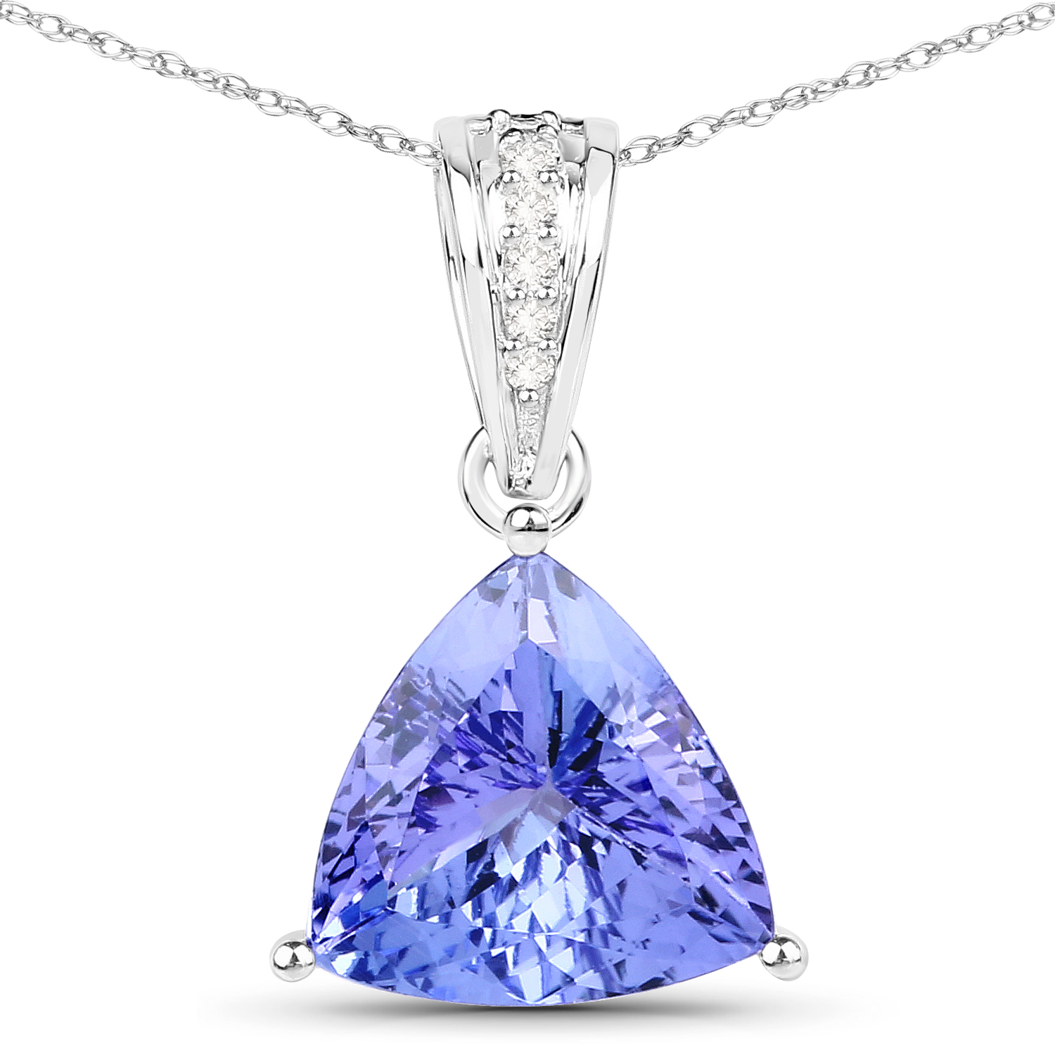 3.30 Carat Genuine Tanzanite and White Diamond 14K White Gold Pendant
