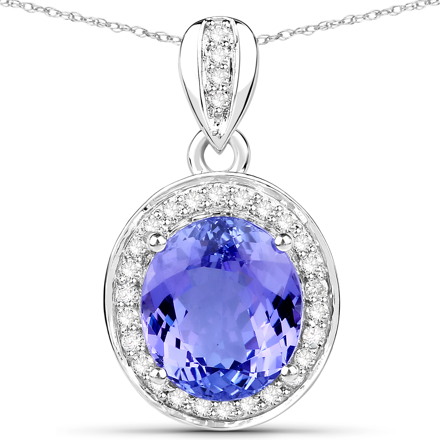 4.57 Carat Genuine Tanzanite and White Diamond 14K White Gold Pendant