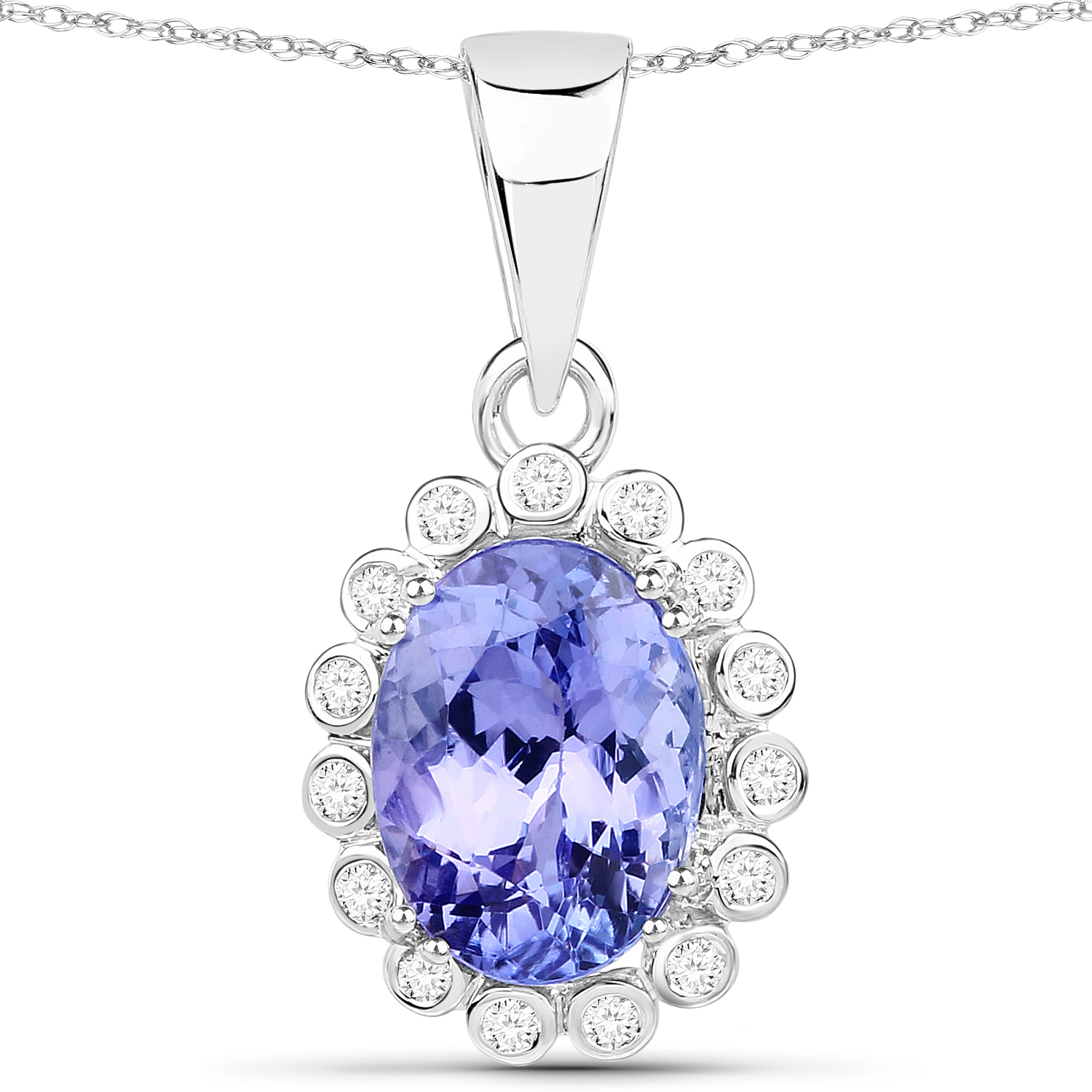 3.71 Carat Genuine Tanzanite and White Diamond 14K White Gold Pendant