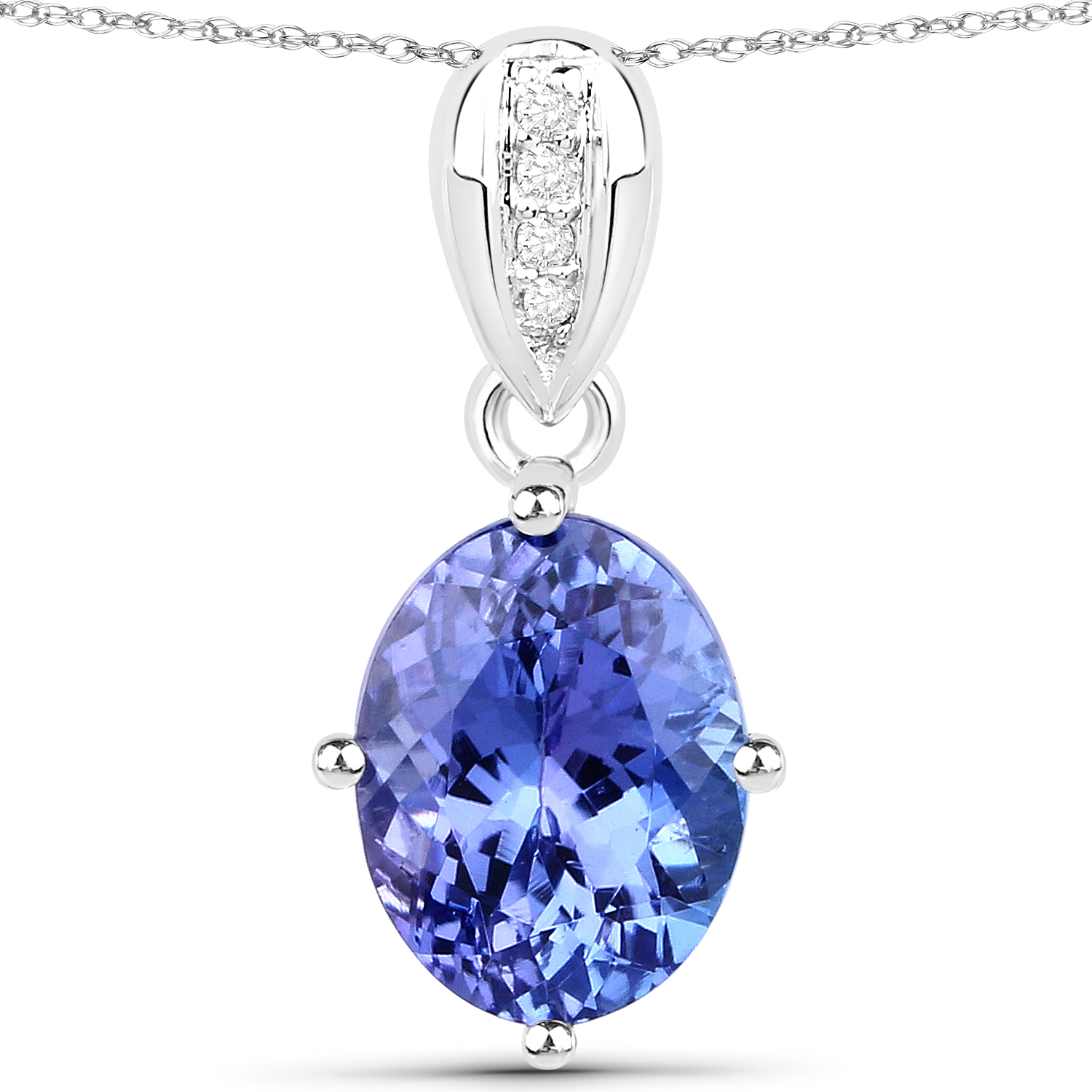 2.45 Carat Genuine Tanzanite and White Diamond 14K White Gold Pendant