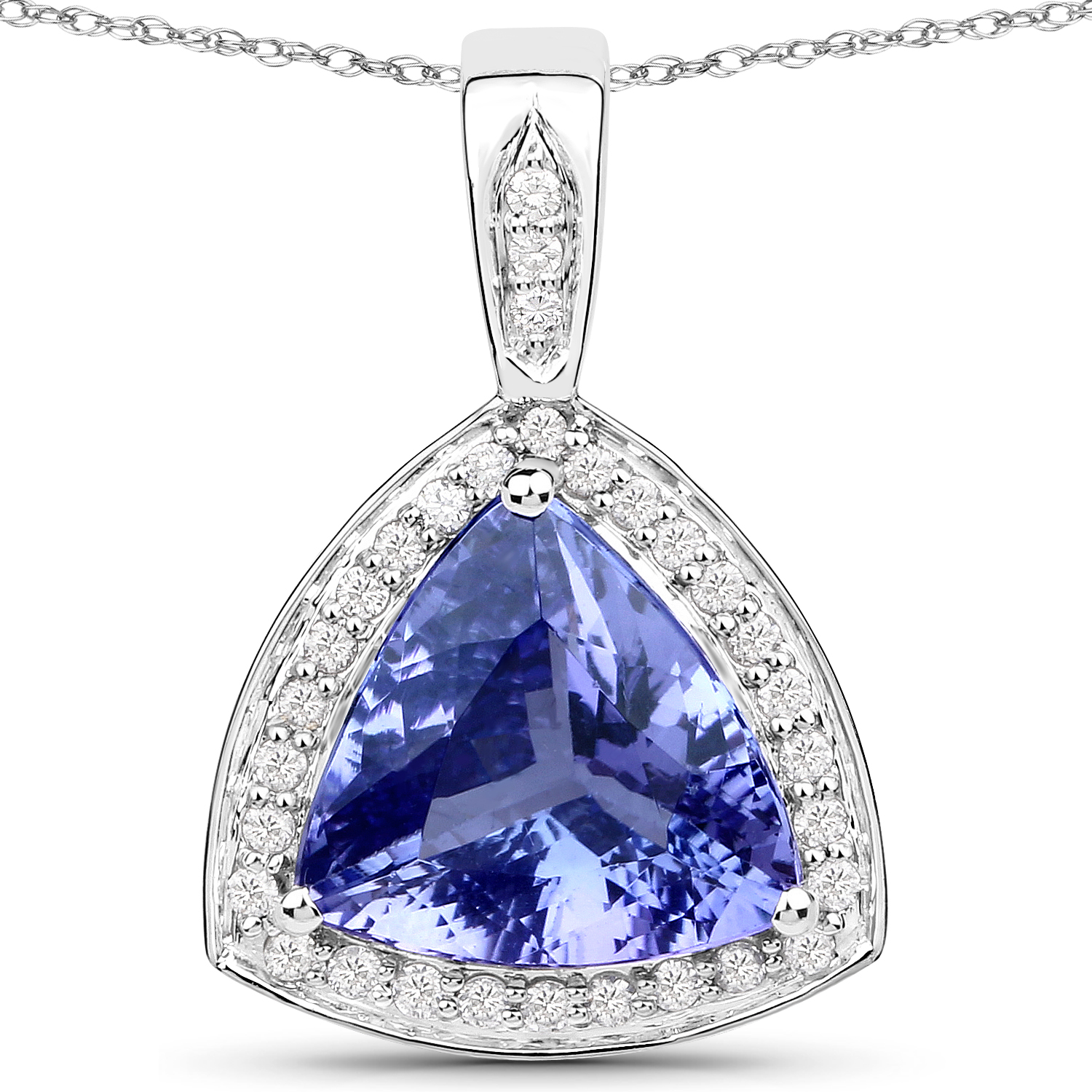 4.00 Carat Genuine Tanzanite and White Diamond 14K White Gold Pendant