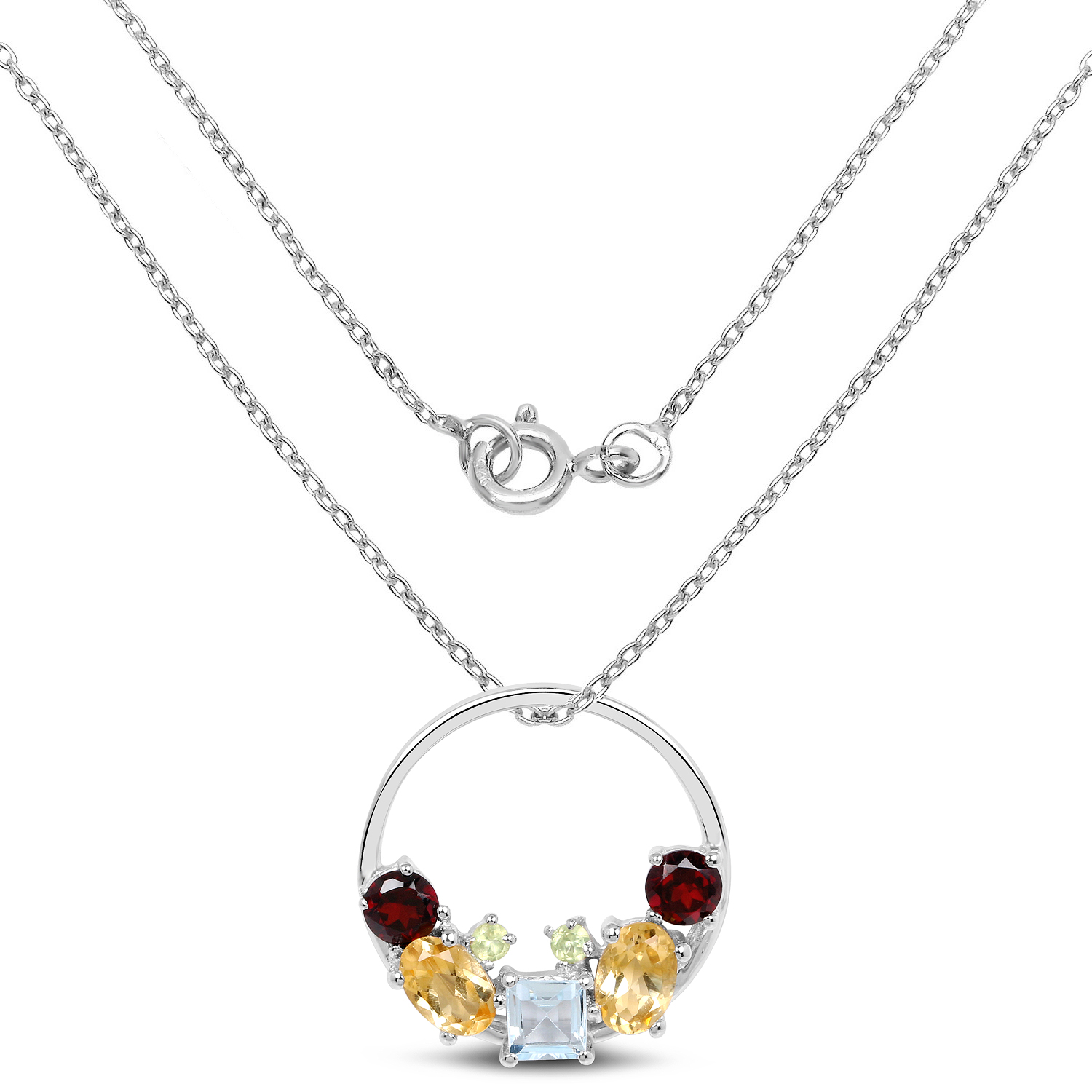 2.07 Carat Genuine Multi Stone .925 Sterling Silver Pendant