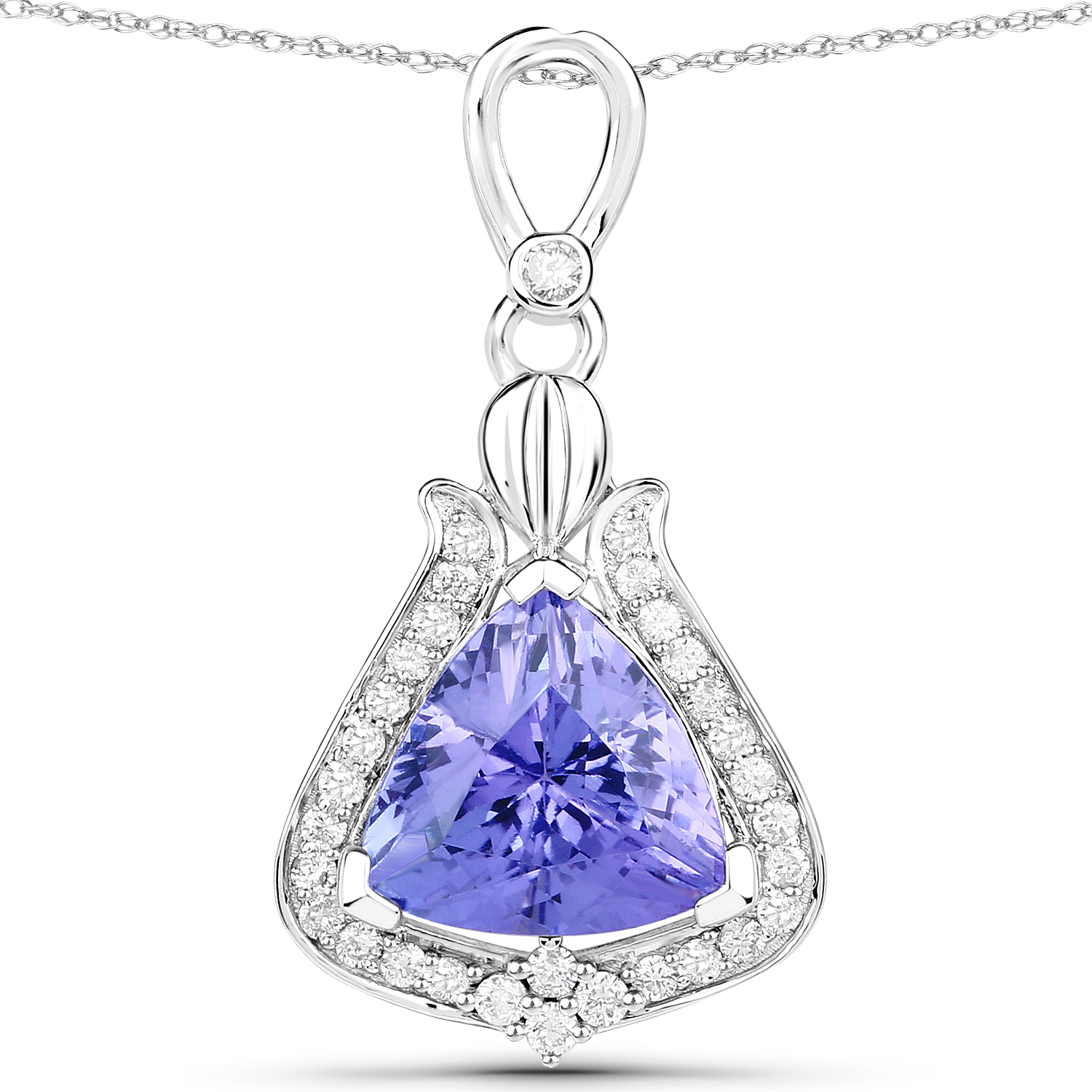 4.23 Carat Genuine Tanzanite and White Diamond 14K White Gold Pendant