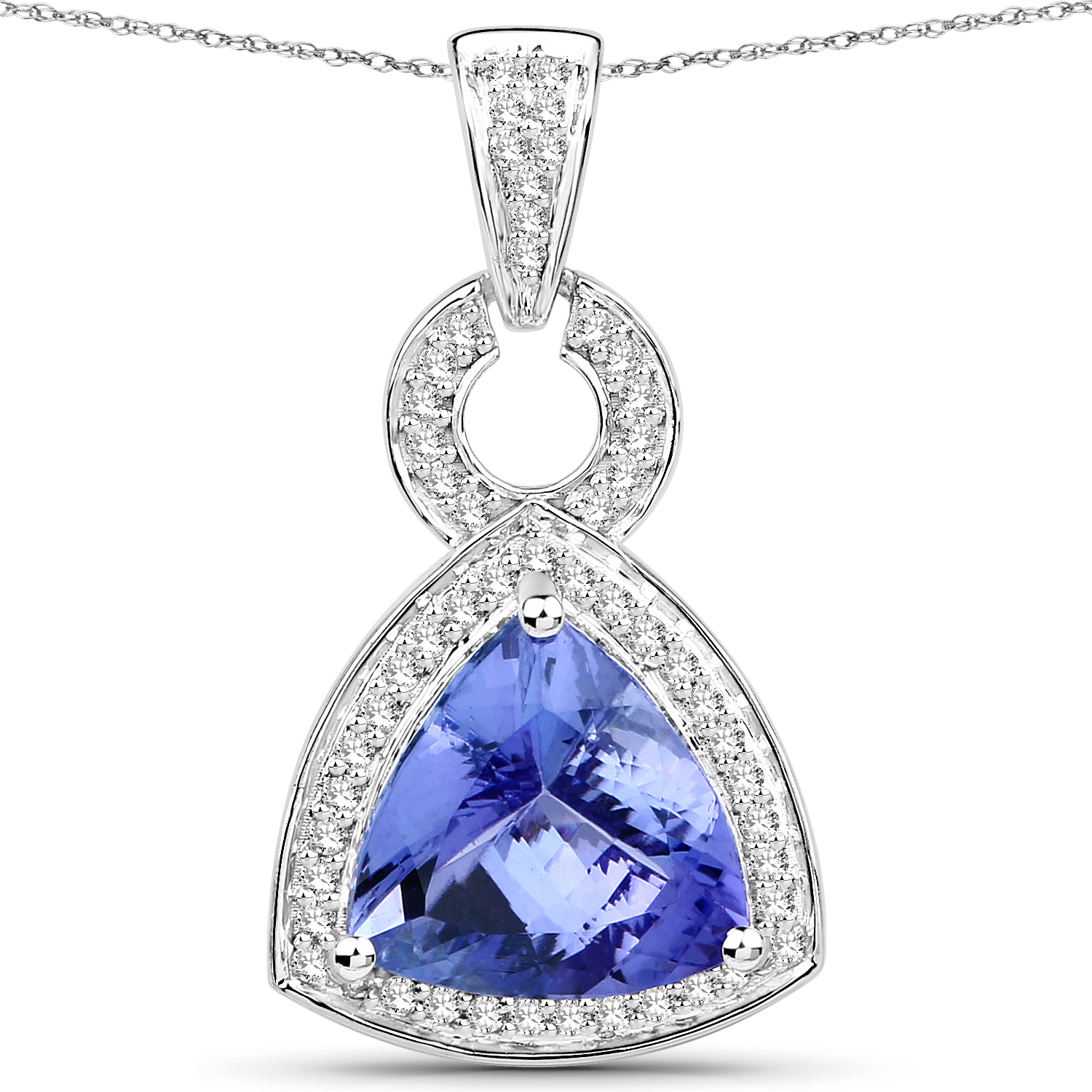 3.91 Carat Genuine Tanzanite and White Diamond 14K White Gold Pendant