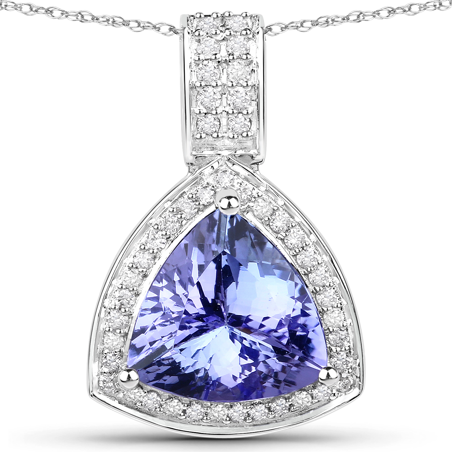 3.58 Carat Genuine Tanzanite and White Diamond 14K White Gold Pendant