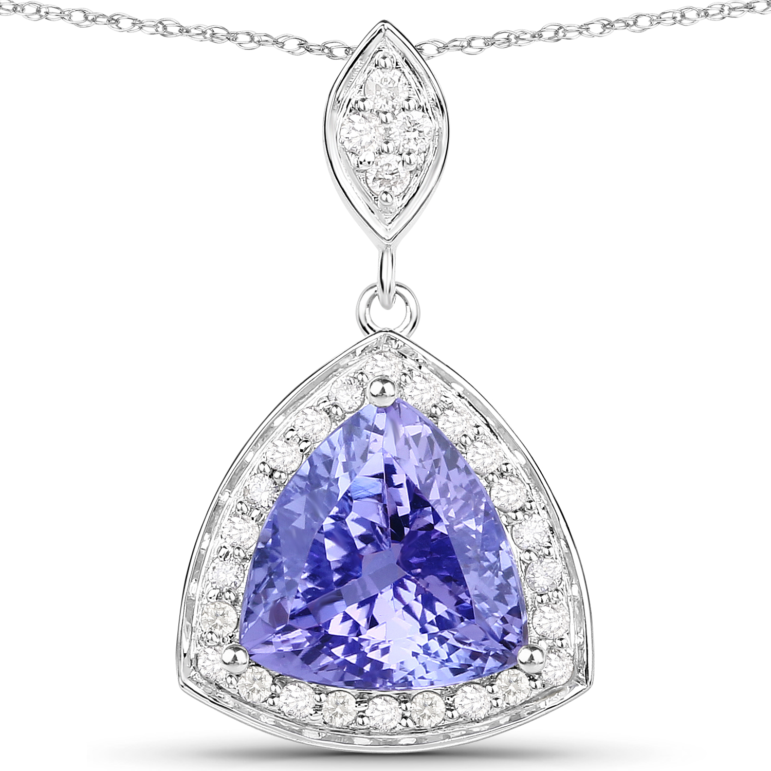 3.94 Carat Genuine Tanzanite and White Diamond 14K White Gold Pendant