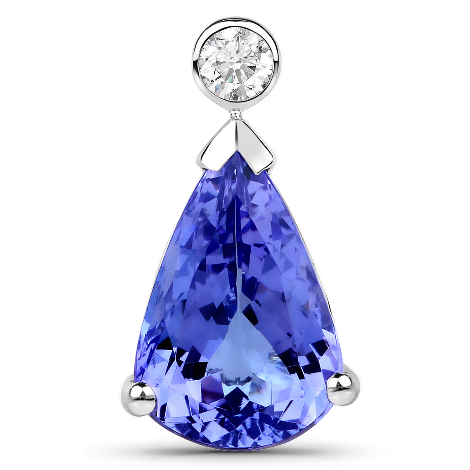 3.90 Carat Genuine Tanzanite and White Diamond 14K White Gold Pendant