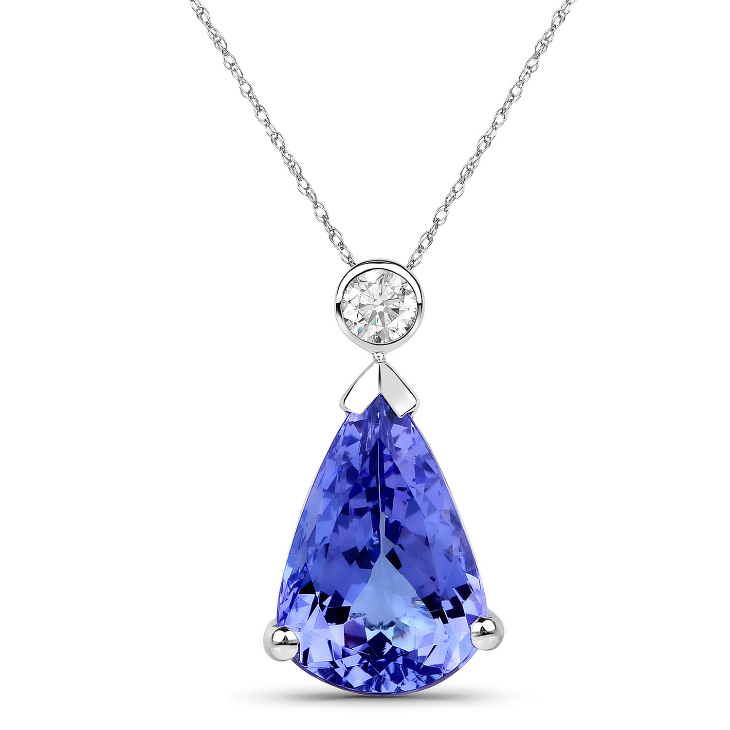 3.90 Carat Genuine Tanzanite and White Diamond 14K White Gold Pendant