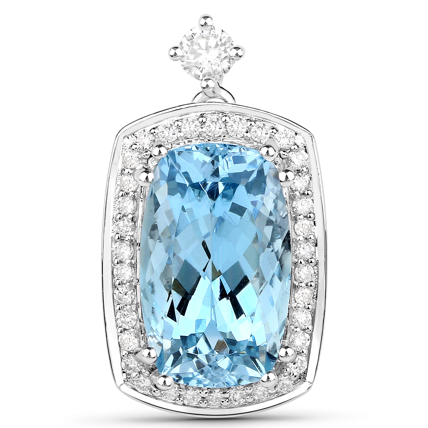 5.26 Carat Genuine Aquamarine and White Diamond 14K White Gold Pendant