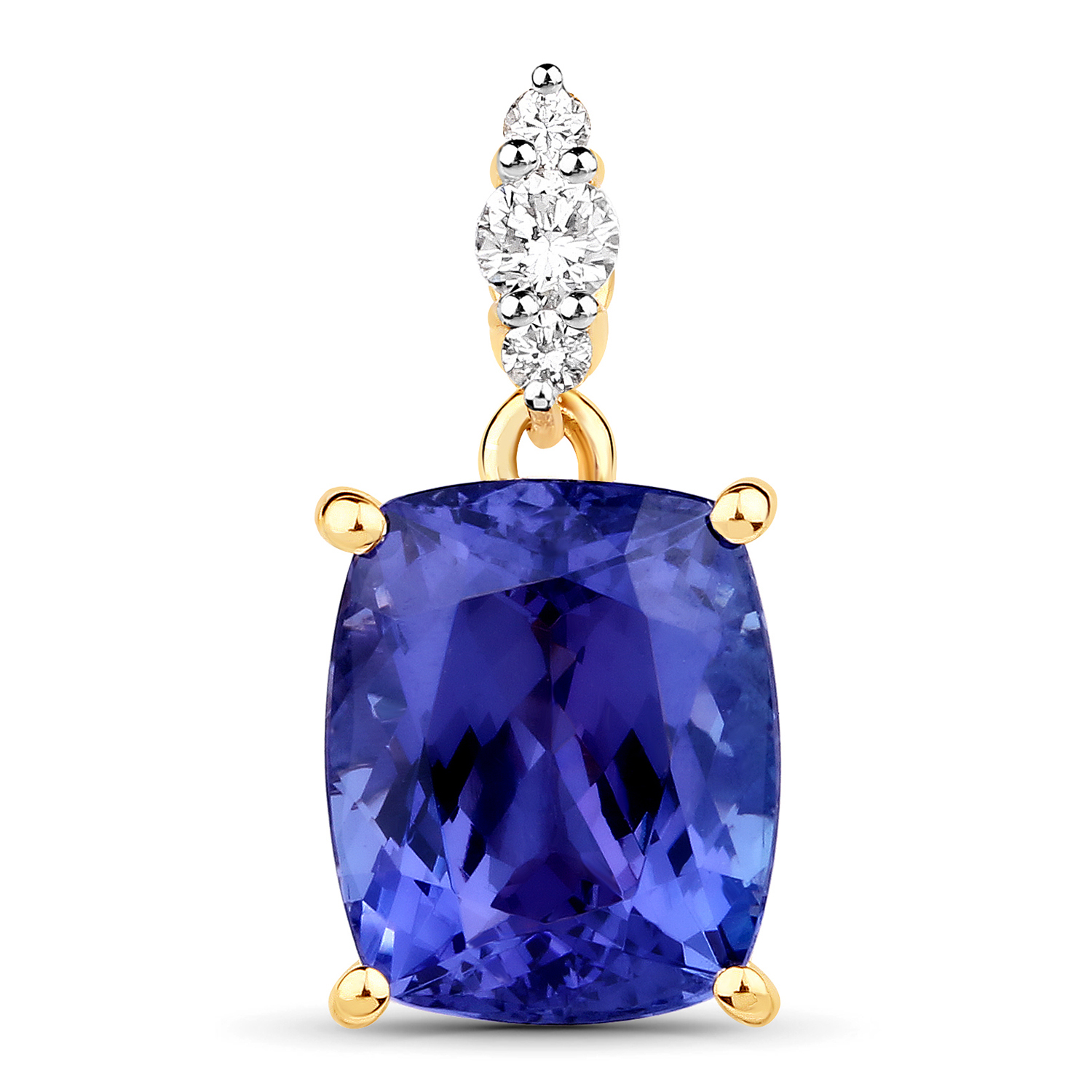 3.72 Carat Genuine Tanzanite and White Diamond 14K Yellow Gold Pendant