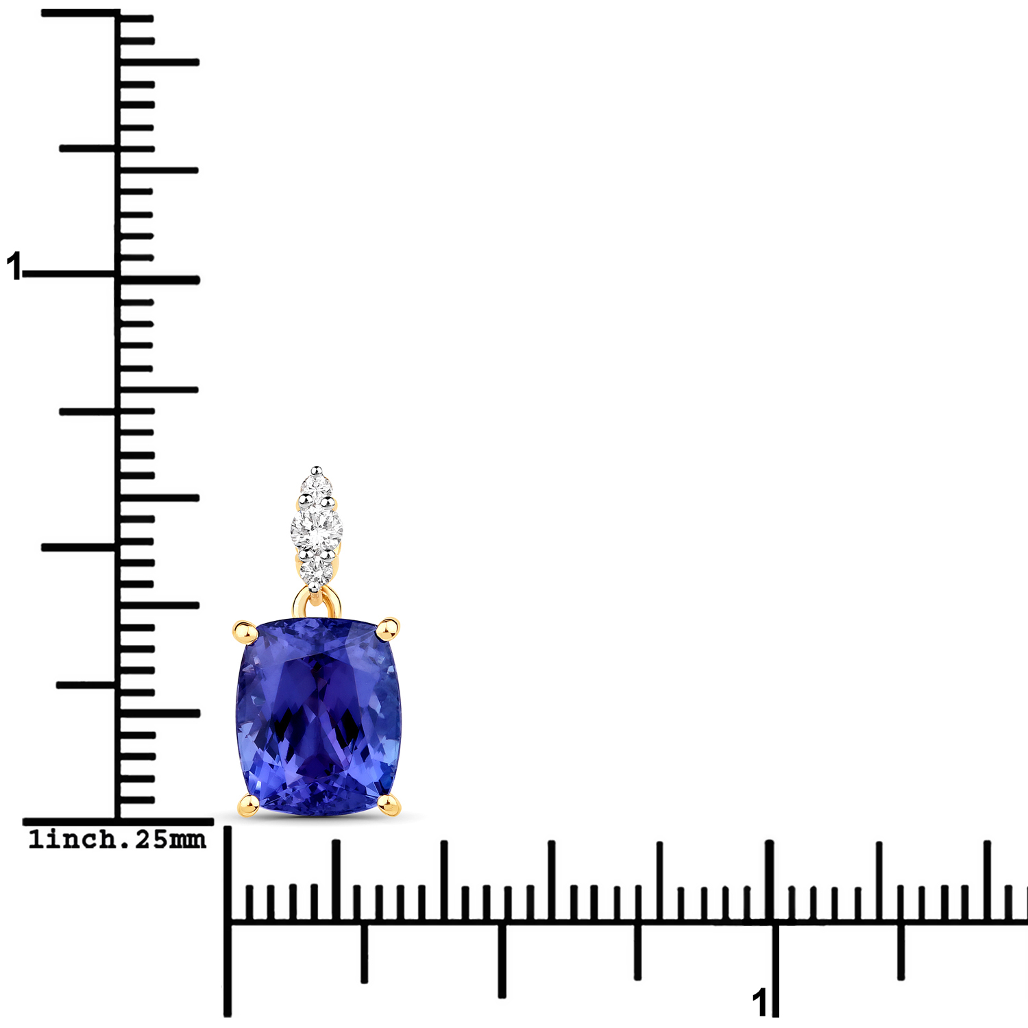 3.72 Carat Genuine Tanzanite and White Diamond 14K Yellow Gold Pendant