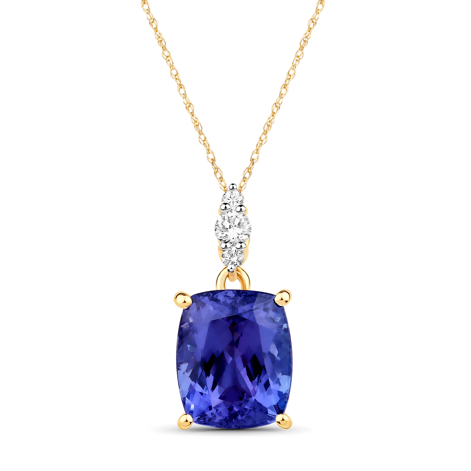 3.72 Carat Genuine Tanzanite and White Diamond 14K Yellow Gold Pendant
