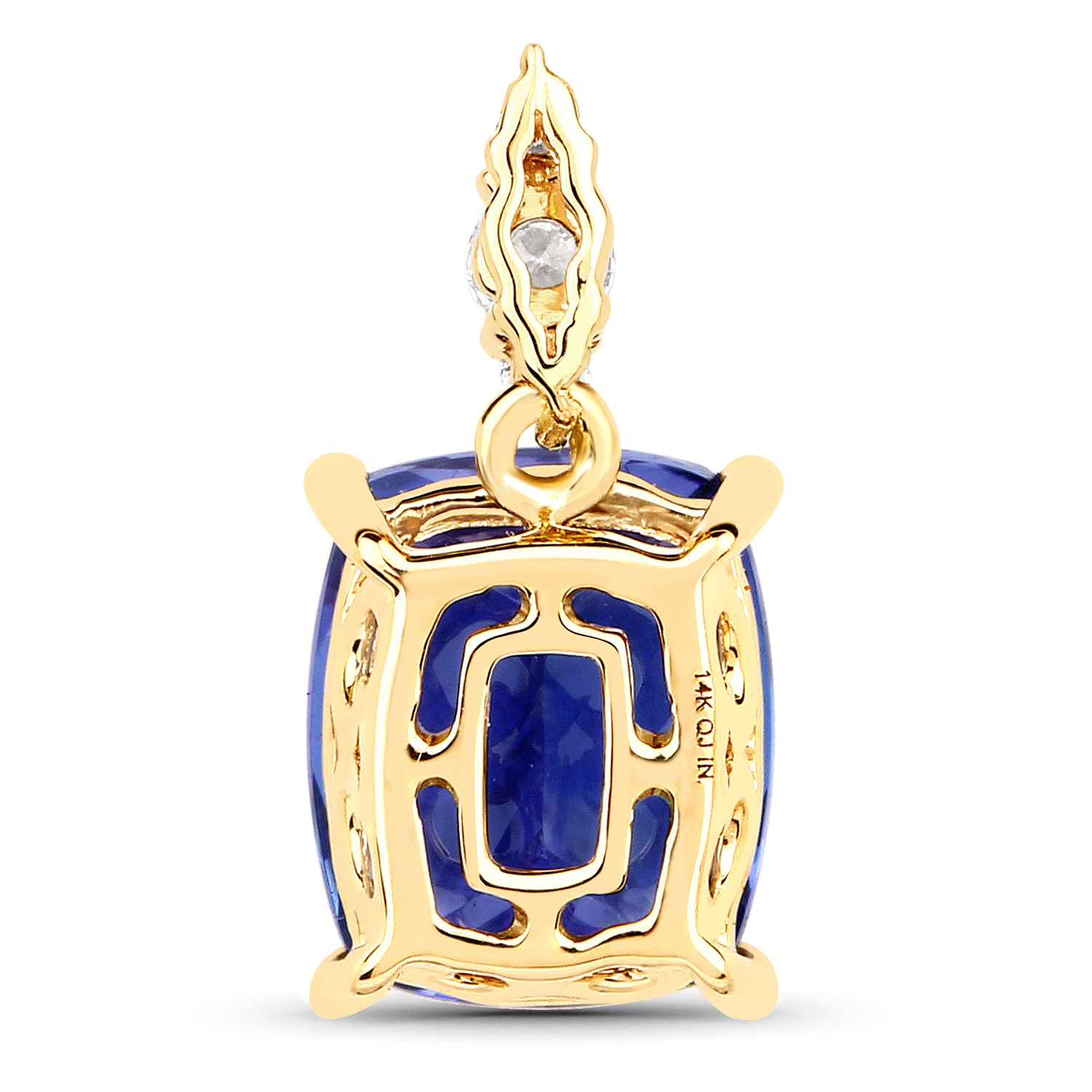 3.72 Carat Genuine Tanzanite and White Diamond 14K Yellow Gold Pendant