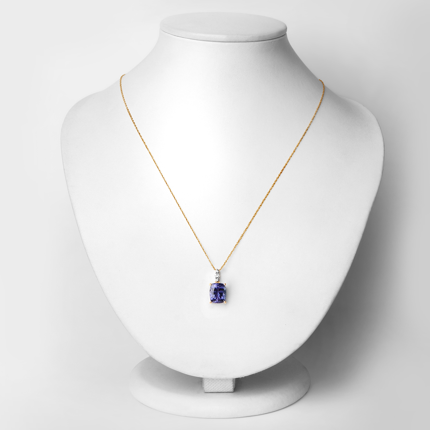 3.72 Carat Genuine Tanzanite and White Diamond 14K Yellow Gold Pendant
