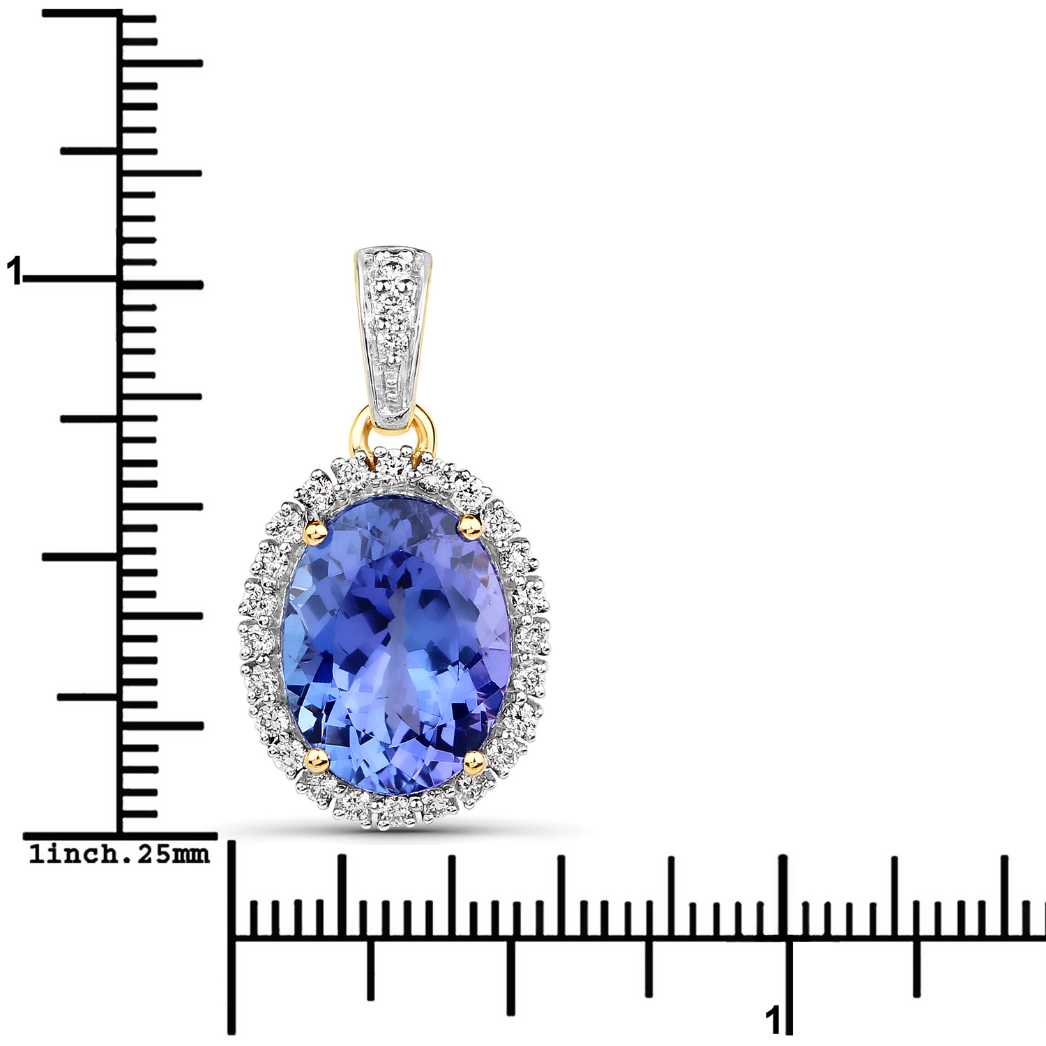 4.12 Carat Genuine Tanzanite and White Diamond 14K Yellow Gold Pendant