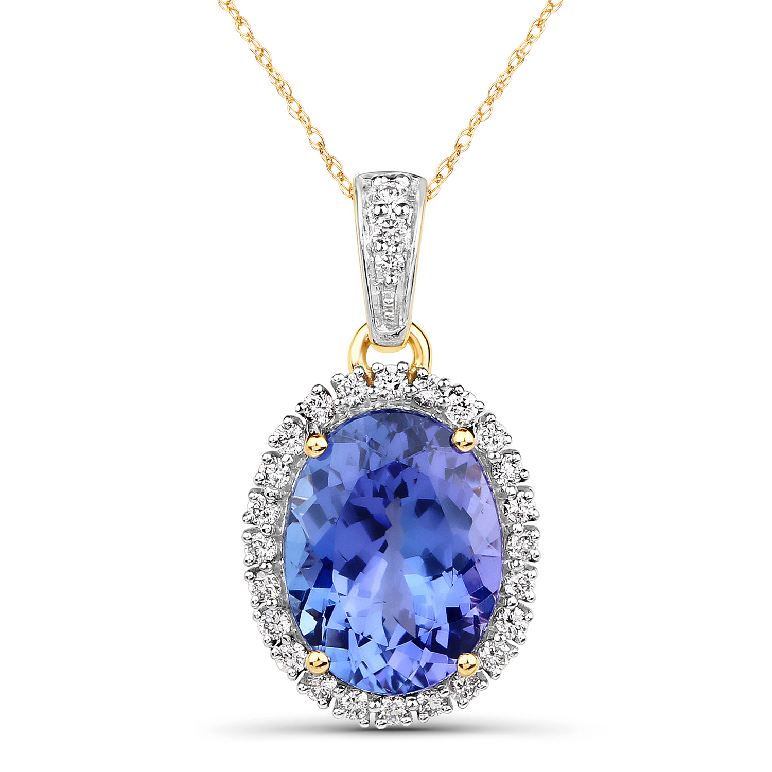 4.12 Carat Genuine Tanzanite and White Diamond 14K Yellow Gold Pendant