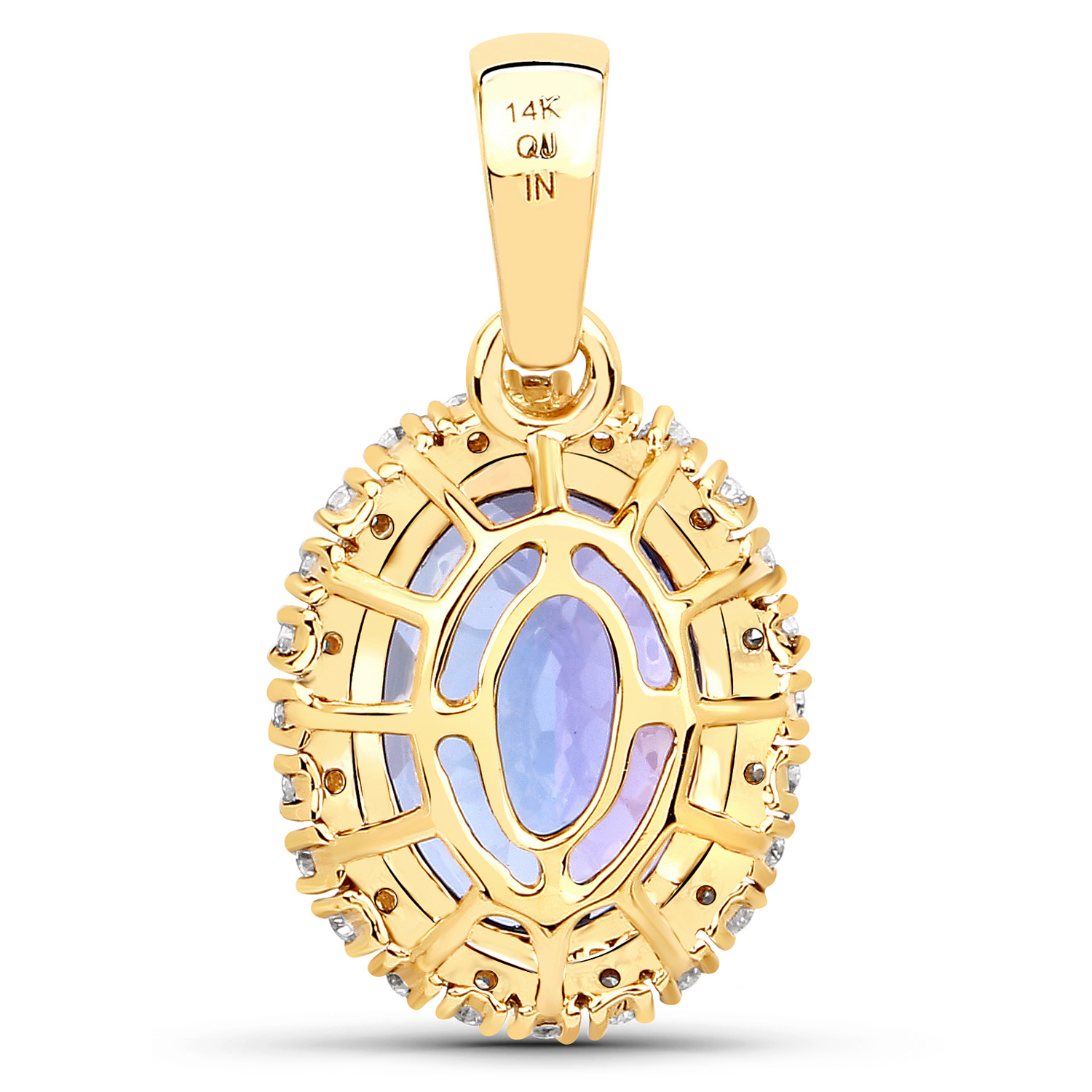 4.12 Carat Genuine Tanzanite and White Diamond 14K Yellow Gold Pendant