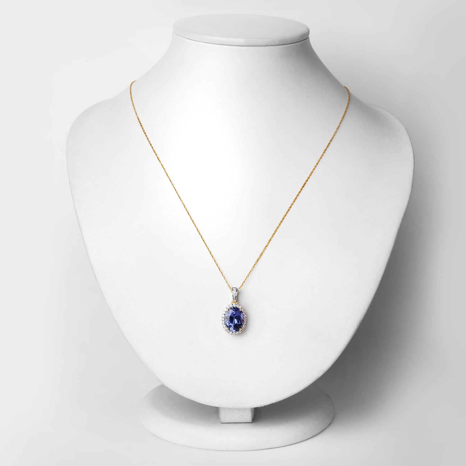 4.12 Carat Genuine Tanzanite and White Diamond 14K Yellow Gold Pendant