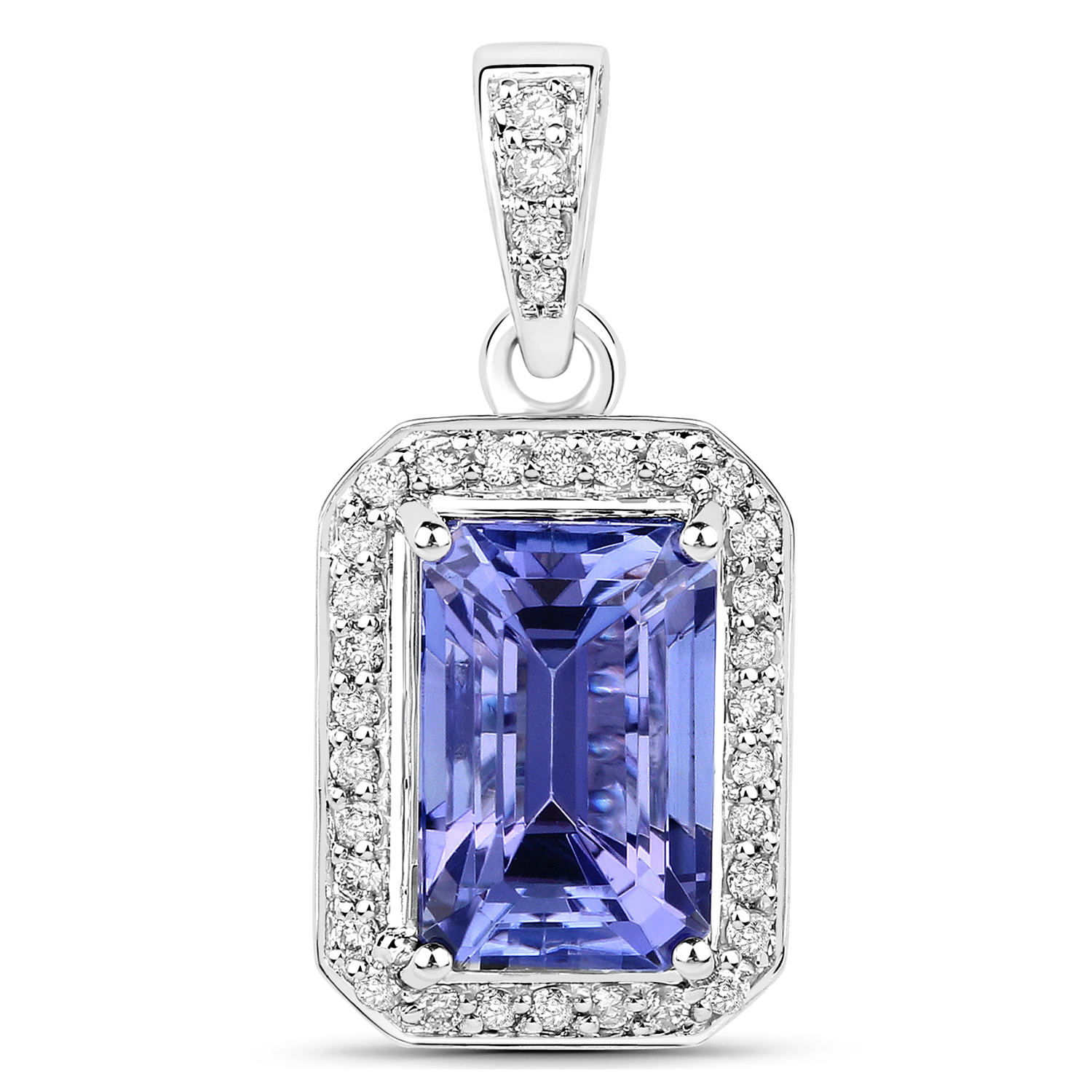 3.72 Carat Genuine Tanzanite and White Diamond 14K White Gold Pendant