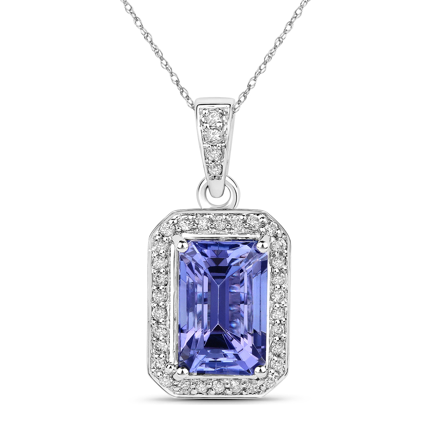 3.72 Carat Genuine Tanzanite and White Diamond 14K White Gold Pendant