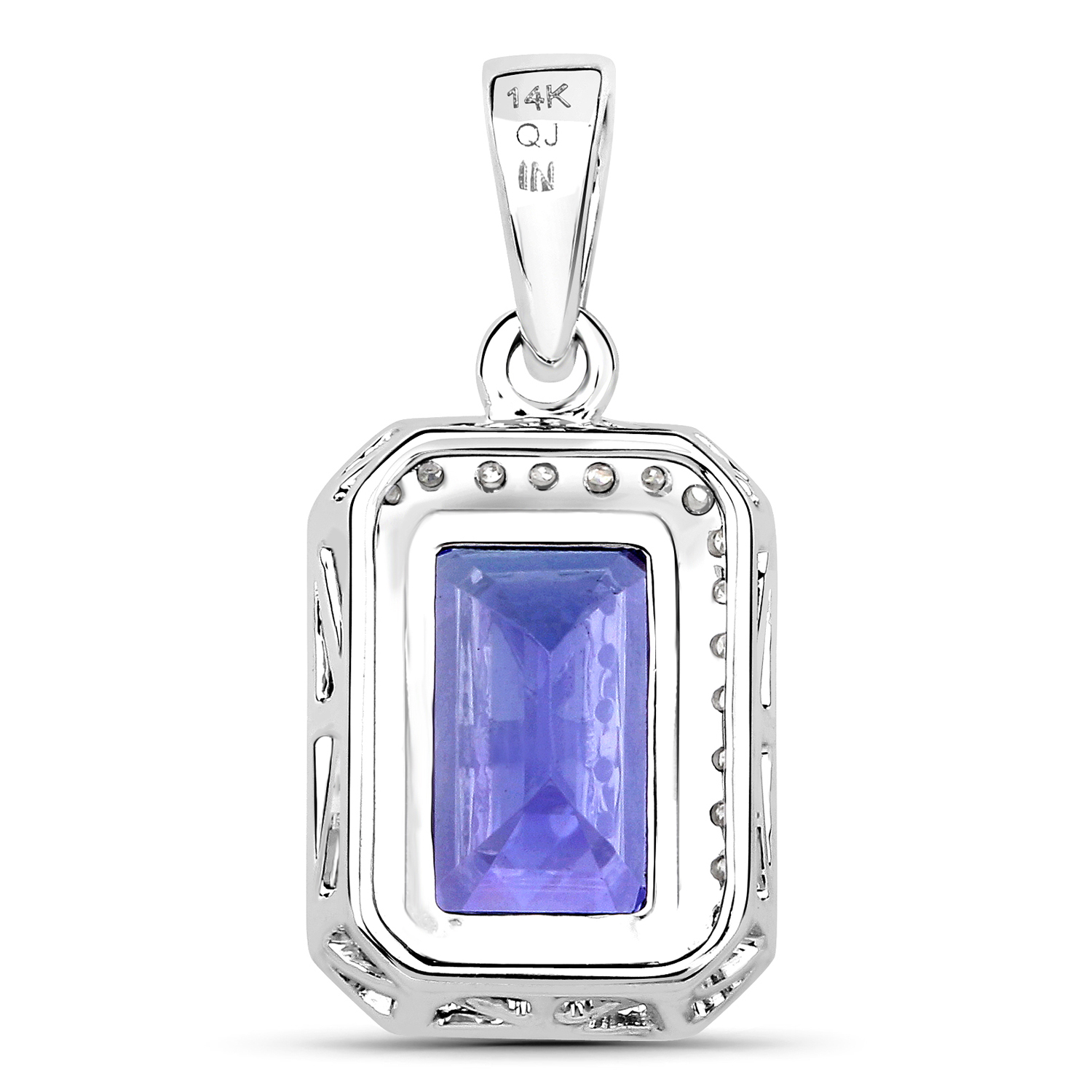 3.72 Carat Genuine Tanzanite and White Diamond 14K White Gold Pendant