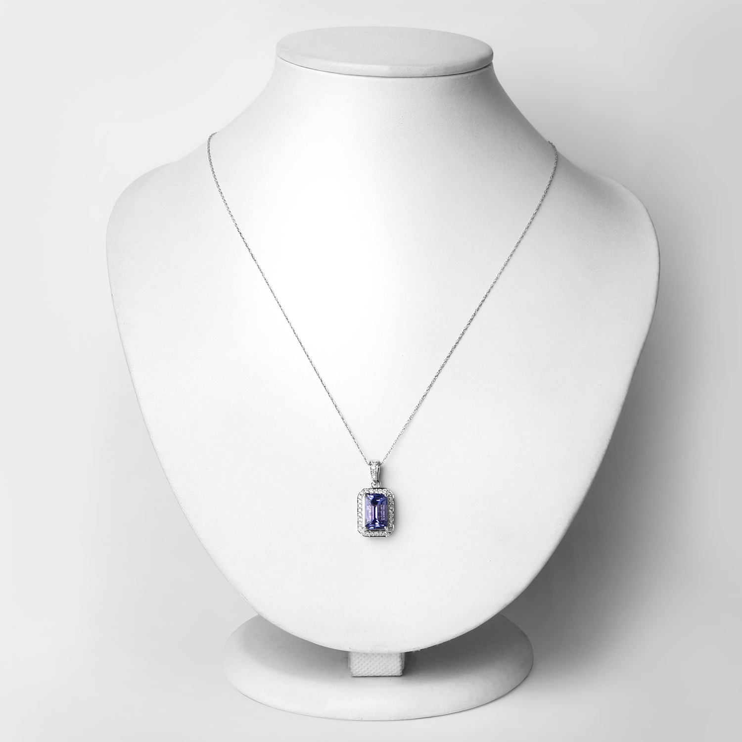 3.72 Carat Genuine Tanzanite and White Diamond 14K White Gold Pendant