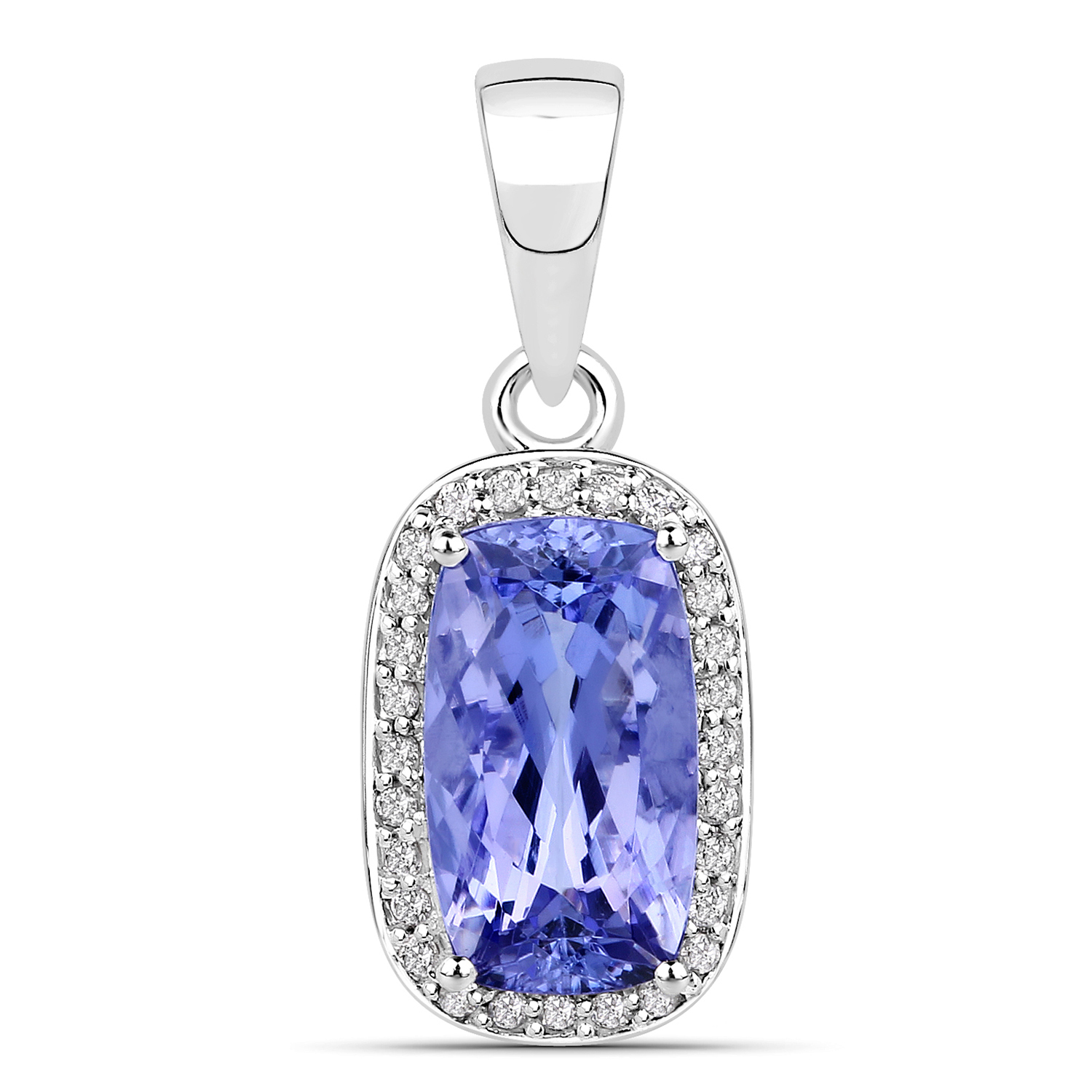 3.26 Carat Genuine Tanzanite and White Diamond 14K White Gold Pendant