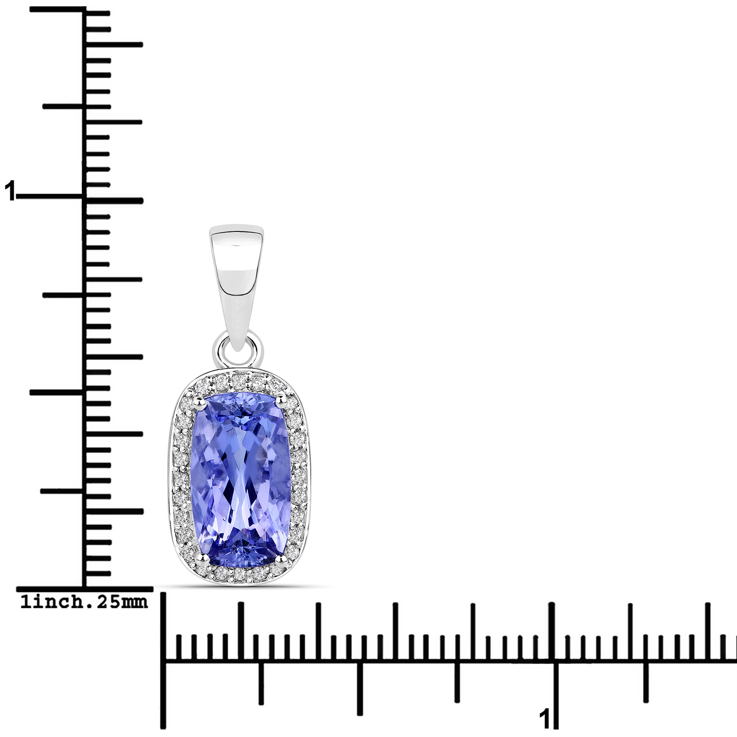 3.26 Carat Genuine Tanzanite and White Diamond 14K White Gold Pendant