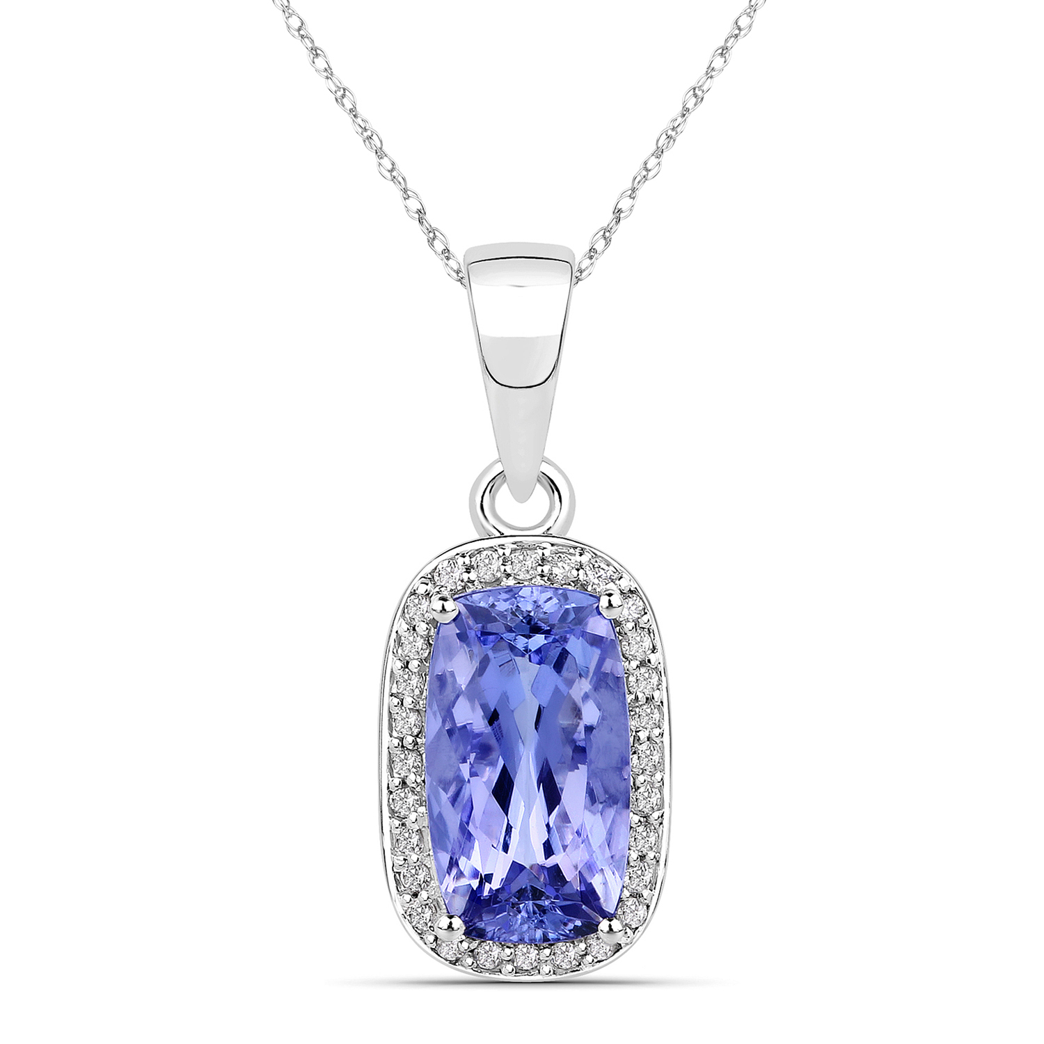 3.26 Carat Genuine Tanzanite and White Diamond 14K White Gold Pendant