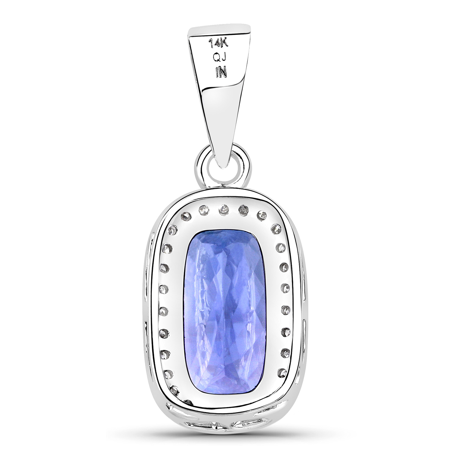3.26 Carat Genuine Tanzanite and White Diamond 14K White Gold Pendant