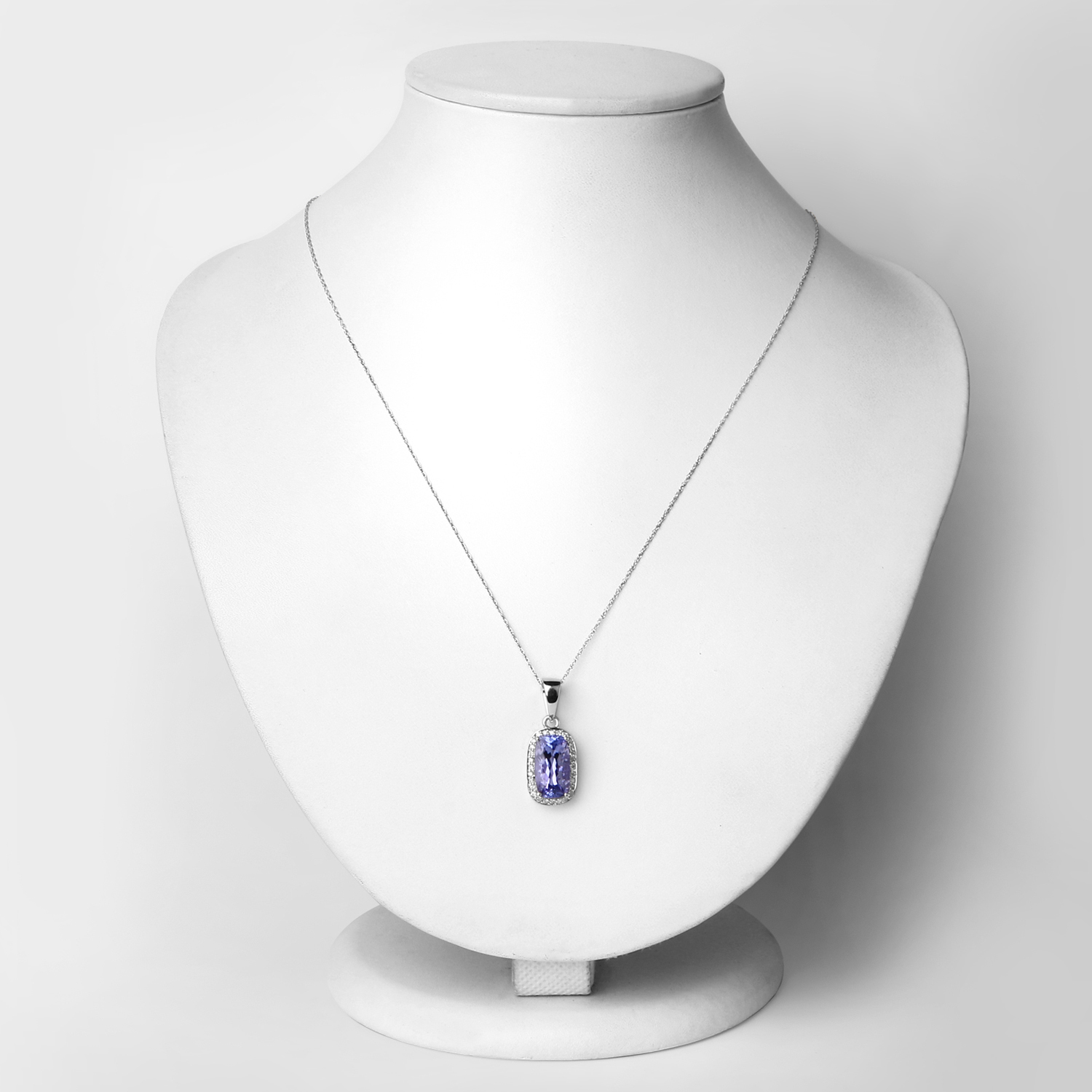 3.26 Carat Genuine Tanzanite and White Diamond 14K White Gold Pendant