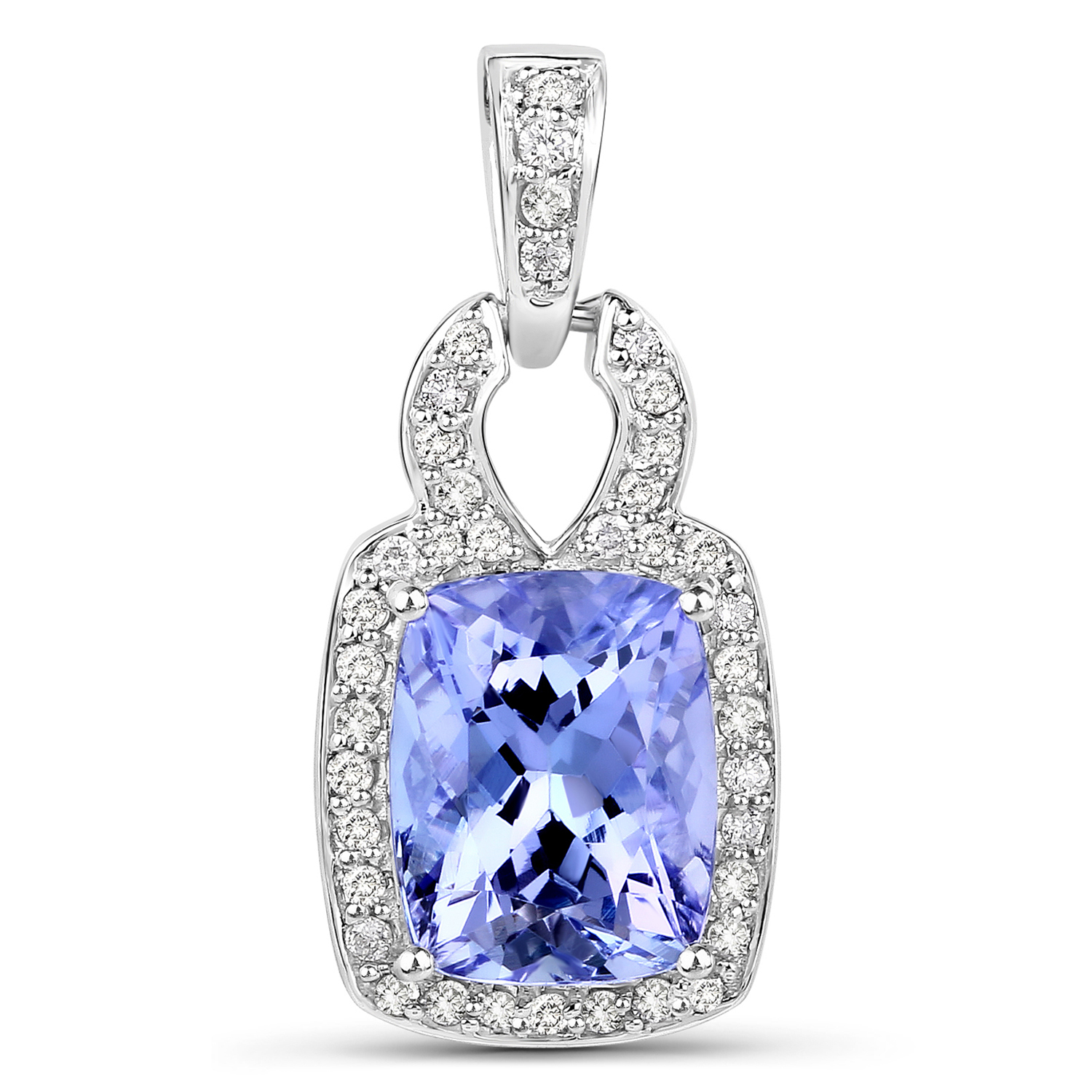 3.46 Carat Genuine Tanzanite and White Diamond 14K White Gold Pendant